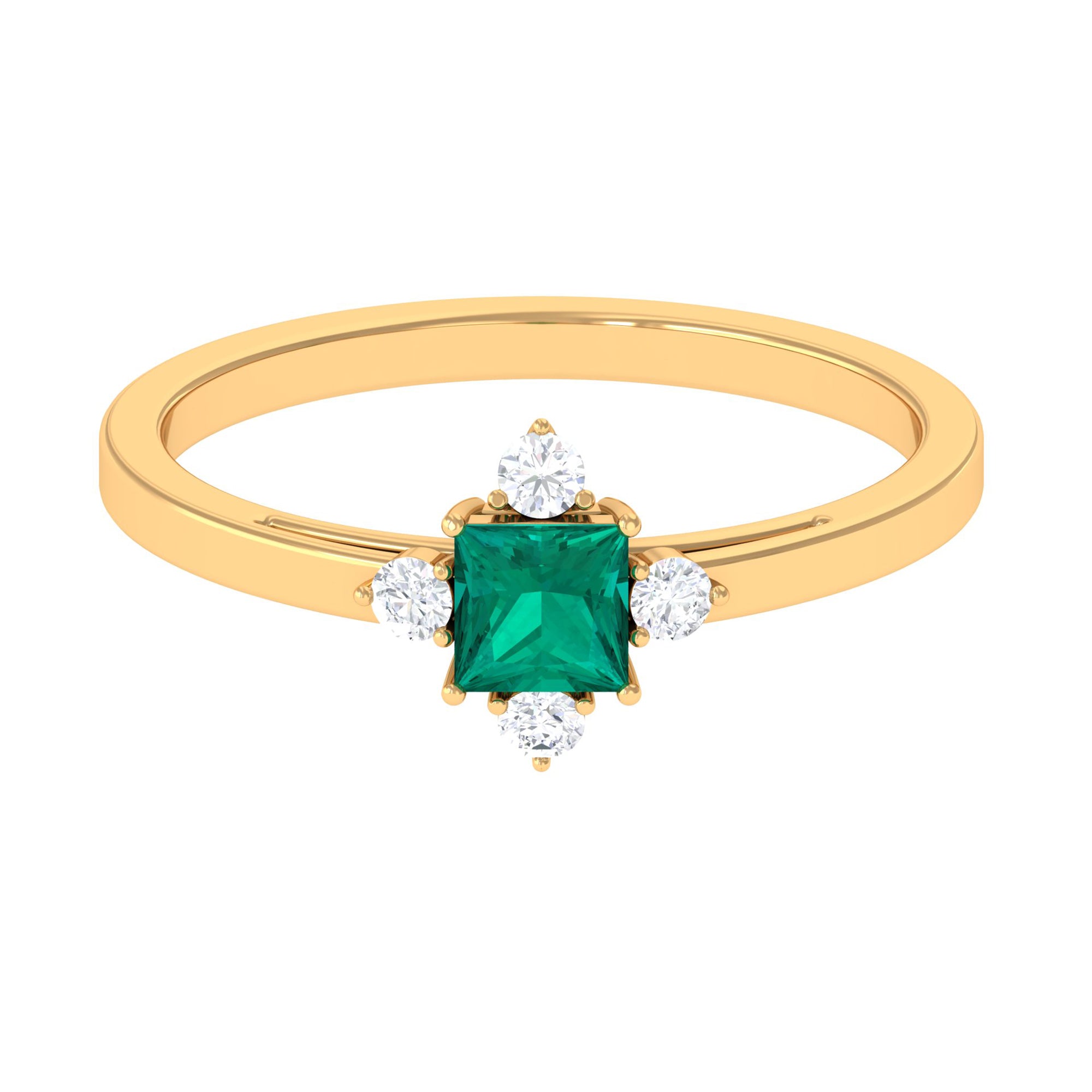 Rosec Jewels-1/2 CT Princess Cut Emerald Minimal Ring with Diamond