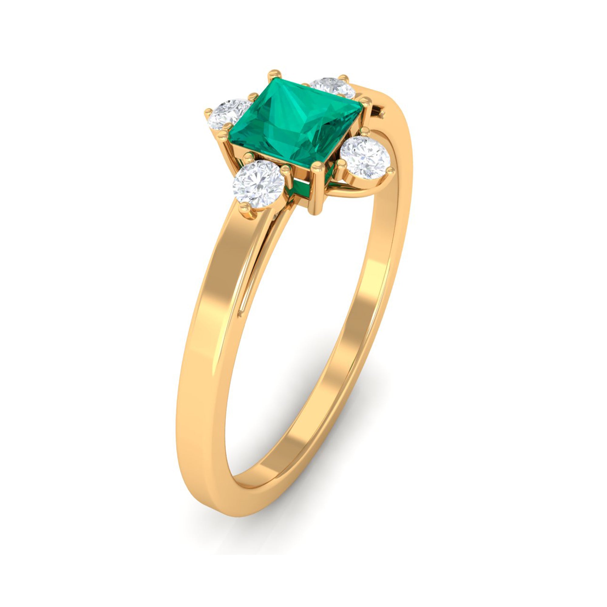 Rosec Jewels-1/2 CT Princess Cut Emerald Minimal Ring with Diamond