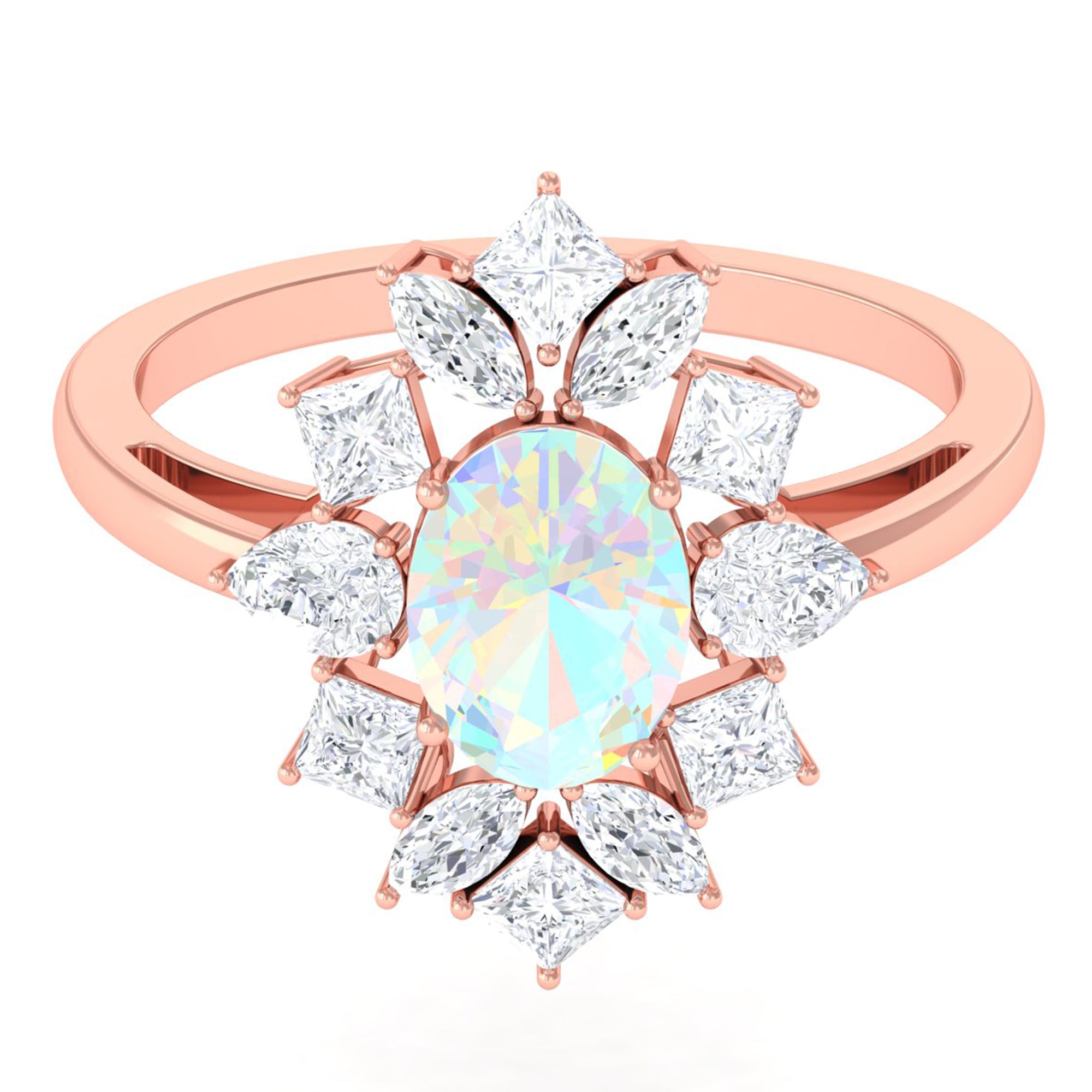 Rosec Jewels-2.50 CT Oval Ethiopian Opal Cocktail Engagement Ring with Moissanite