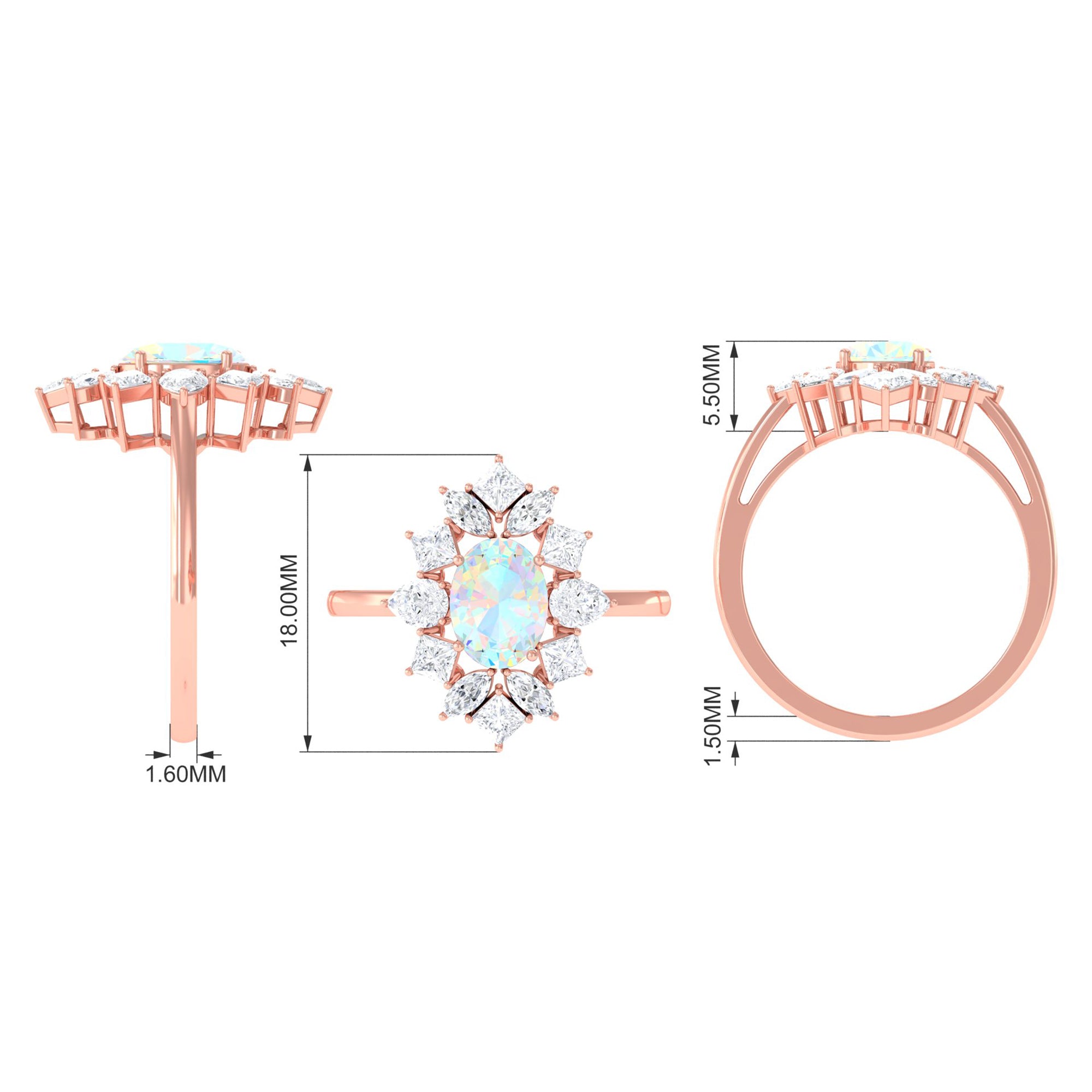 Rosec Jewels-2.50 CT Oval Ethiopian Opal Cocktail Engagement Ring with Moissanite