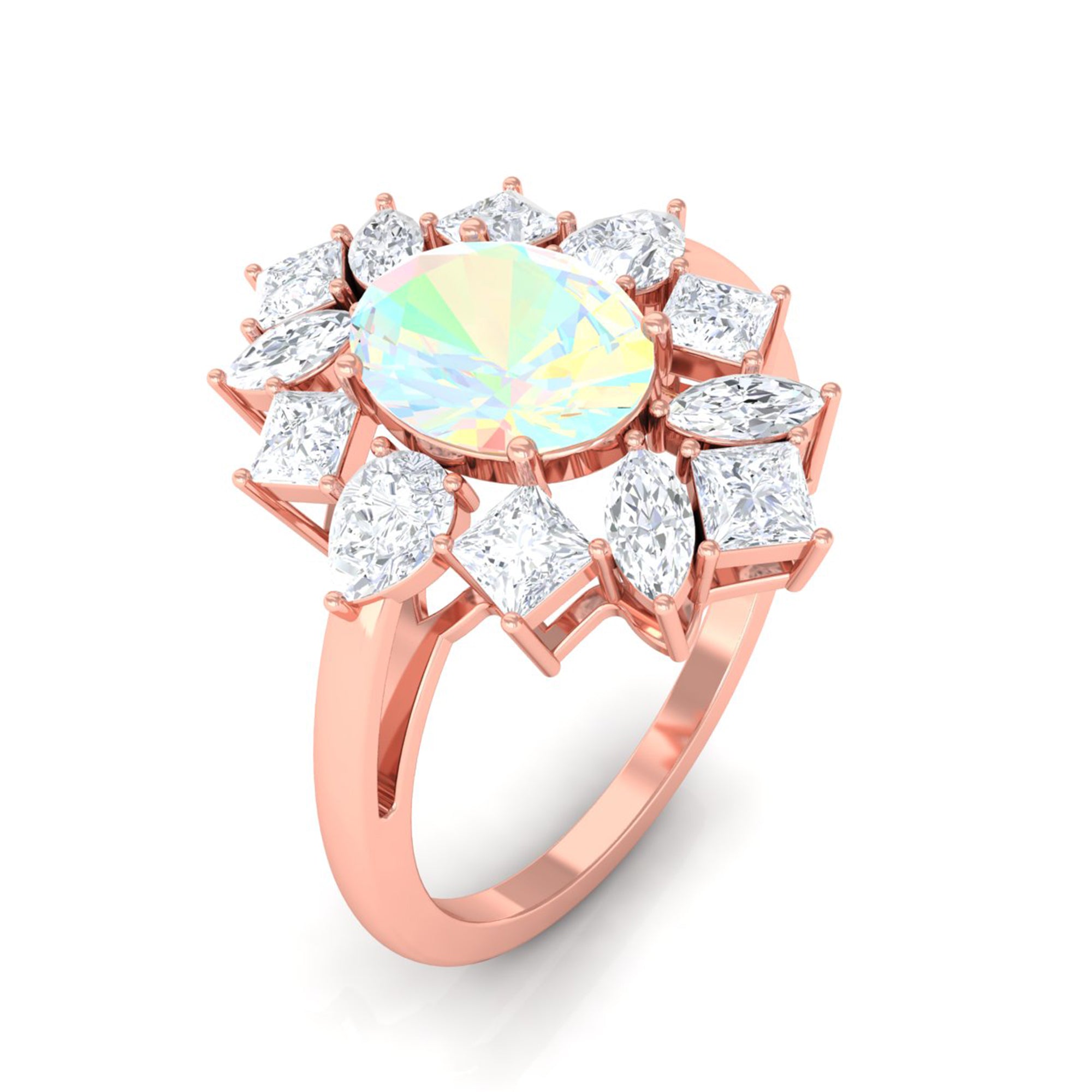 Rosec Jewels-2.50 CT Oval Ethiopian Opal Cocktail Engagement Ring with Moissanite