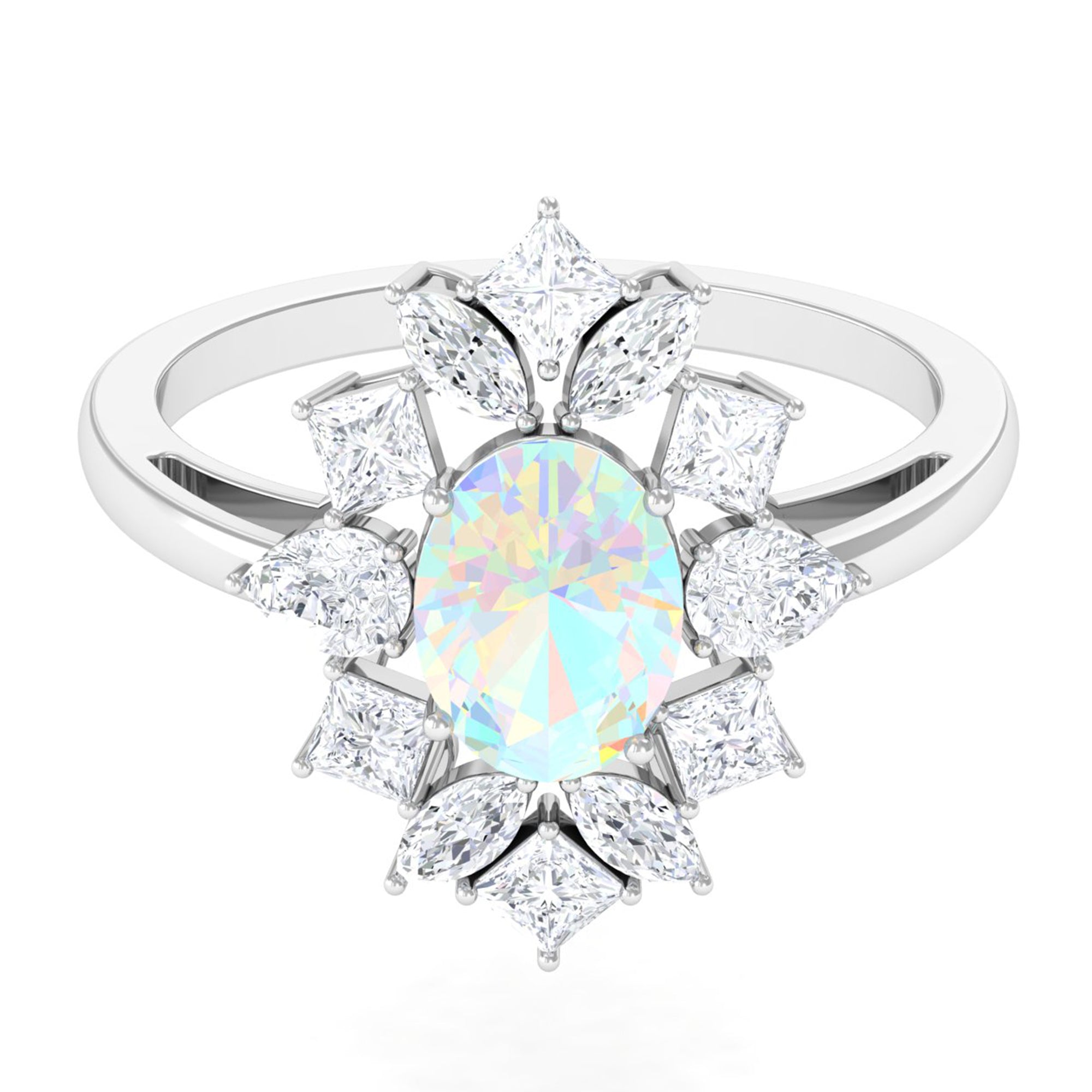 Rosec Jewels-2.50 CT Oval Ethiopian Opal Cocktail Engagement Ring with Moissanite