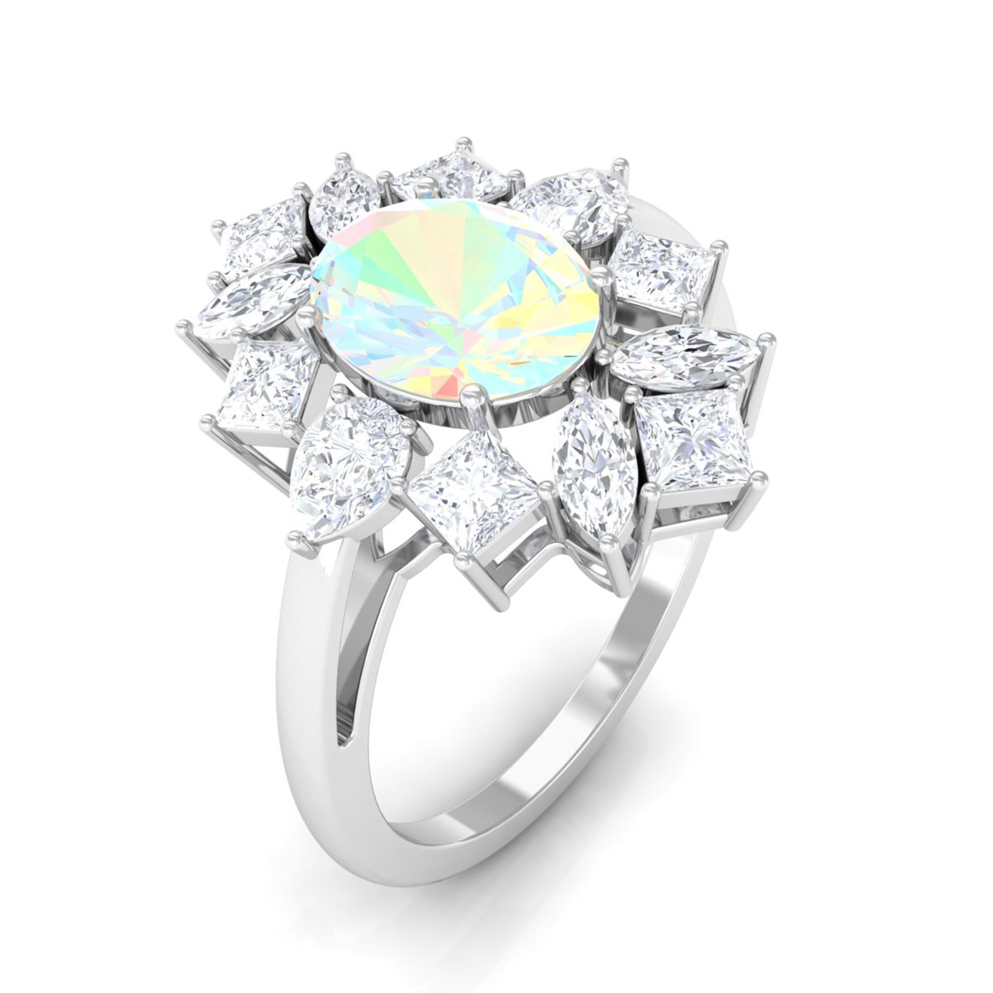 Rosec Jewels-2.50 CT Oval Ethiopian Opal Cocktail Engagement Ring with Moissanite