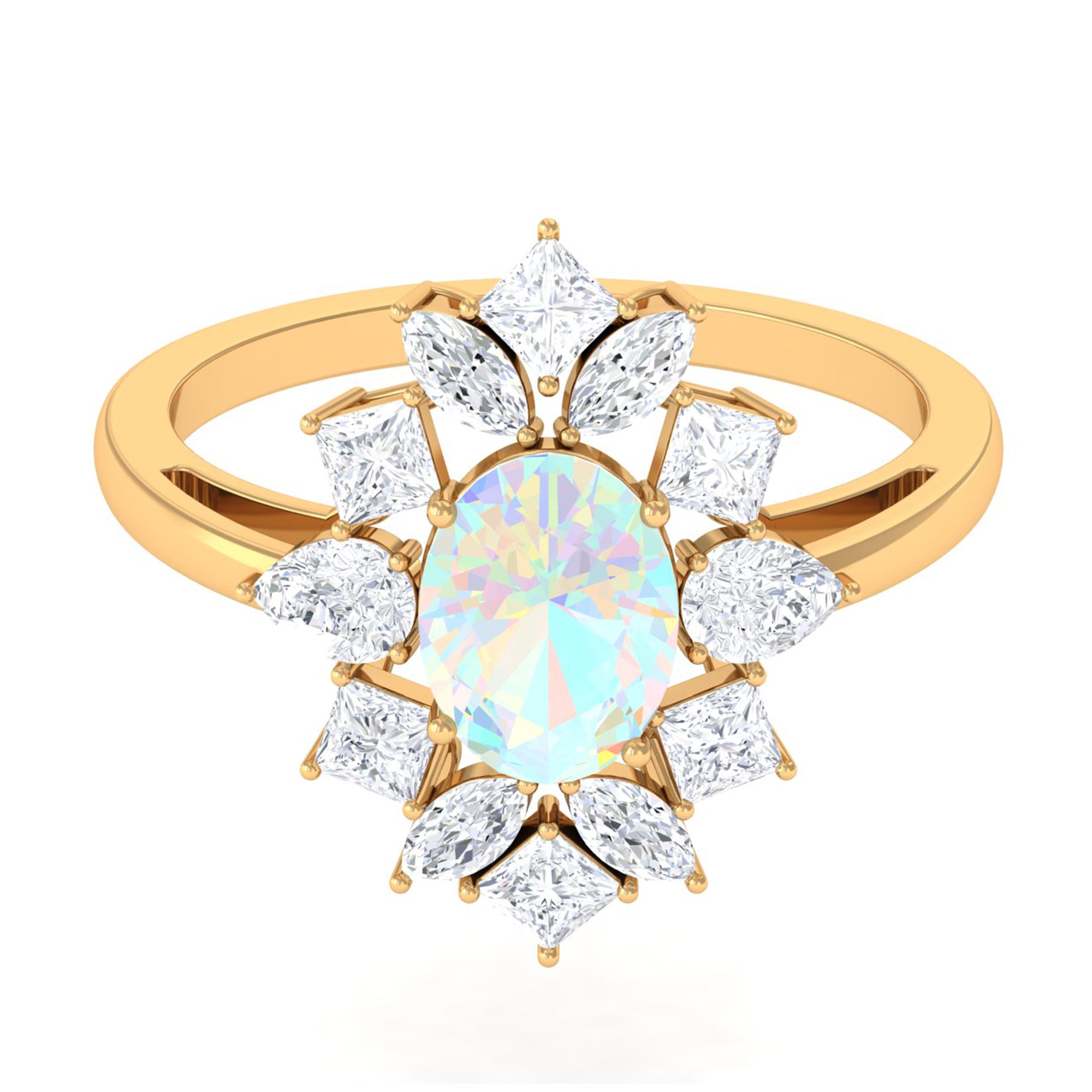 Rosec Jewels-2.50 CT Oval Ethiopian Opal Cocktail Engagement Ring with Moissanite