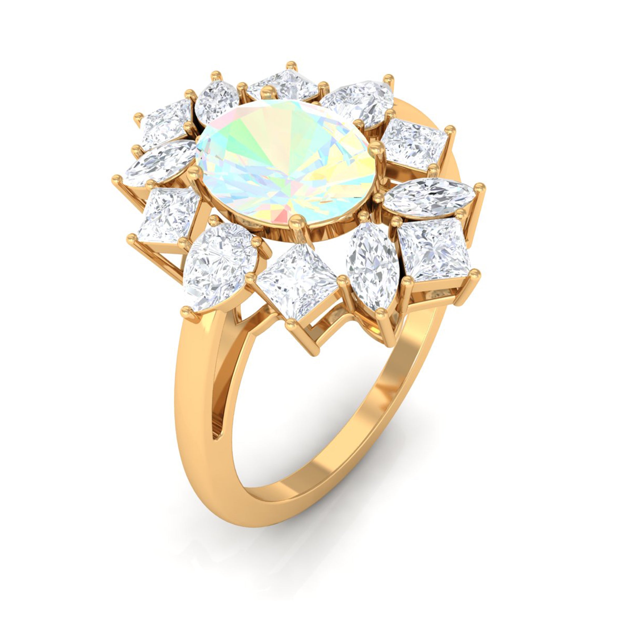 Rosec Jewels-2.50 CT Oval Ethiopian Opal Cocktail Engagement Ring with Moissanite