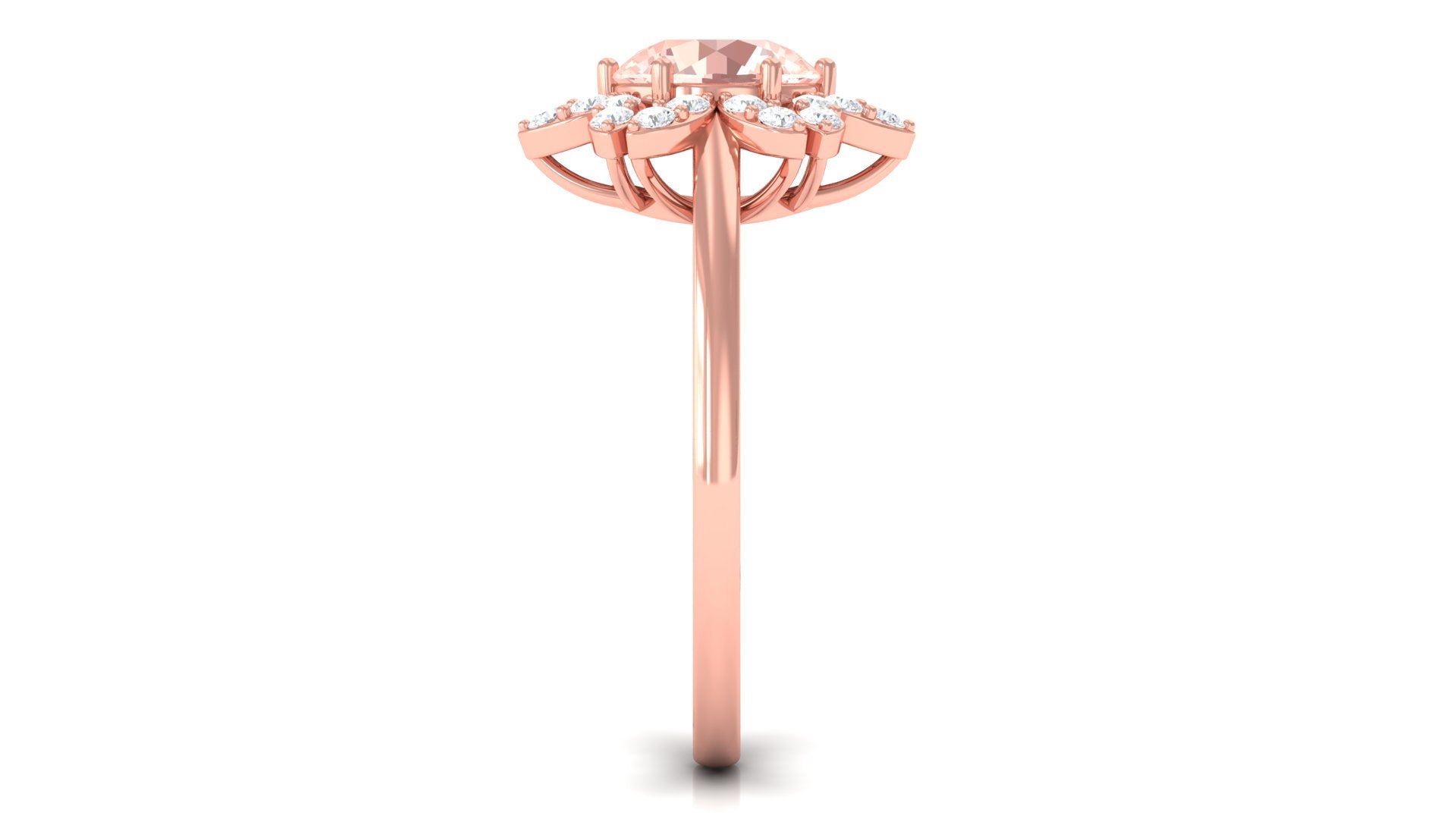 Rosec Jewels-Round Morganite Flower Engagement Ring with Diamond