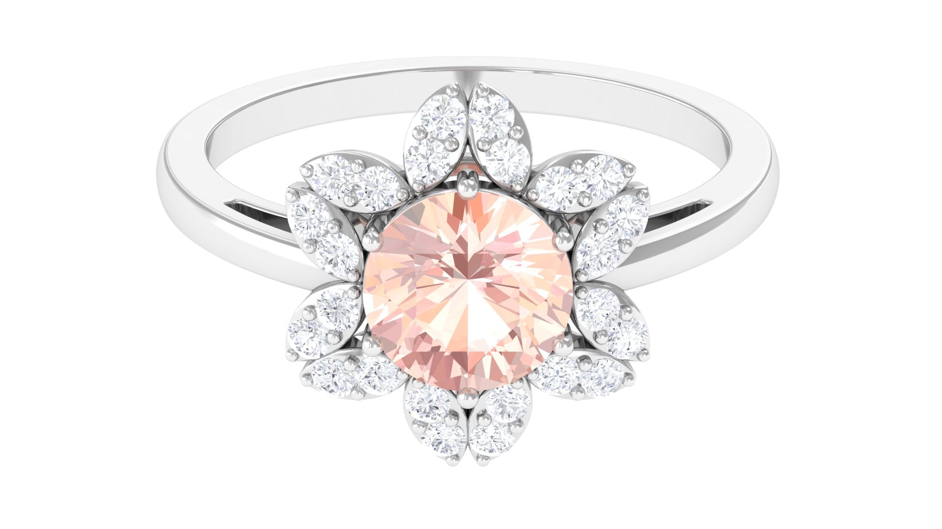 Rosec Jewels-Round Morganite Flower Engagement Ring with Diamond