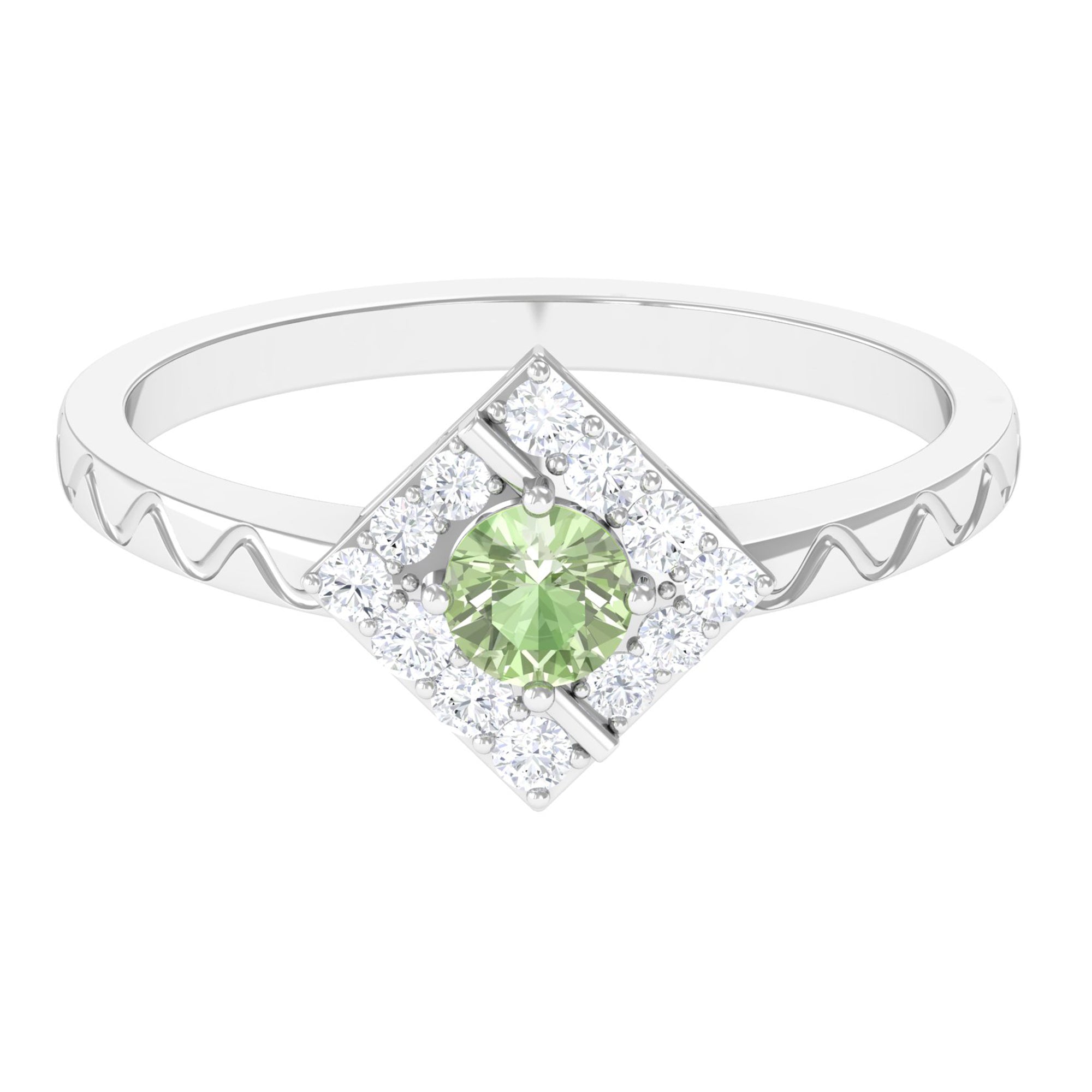 Rosec Jewels-Real Green Sapphire and Diamond Ring with Textured Details