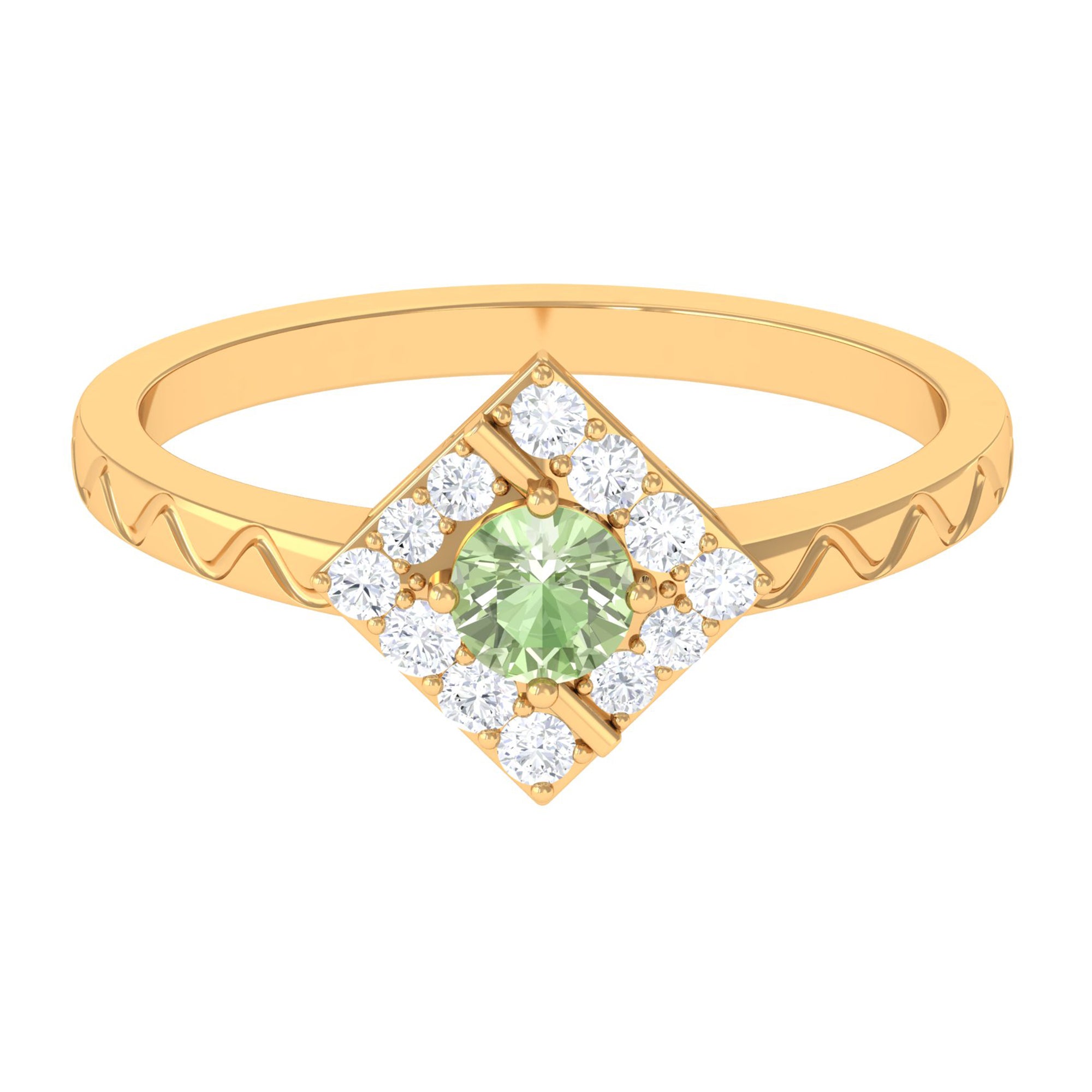 Rosec Jewels-Real Green Sapphire and Diamond Ring with Textured Details