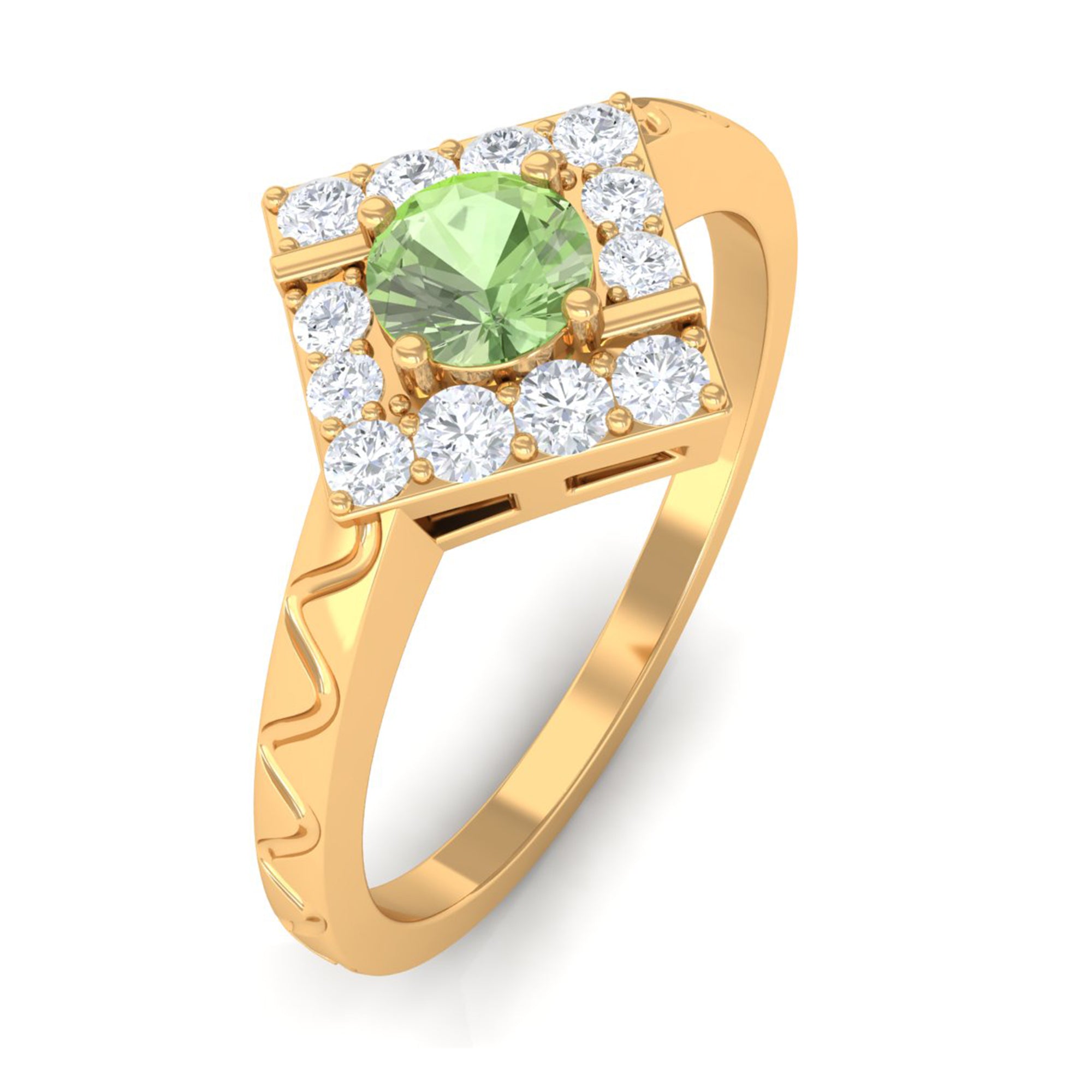 Rosec Jewels-Real Green Sapphire and Diamond Ring with Textured Details