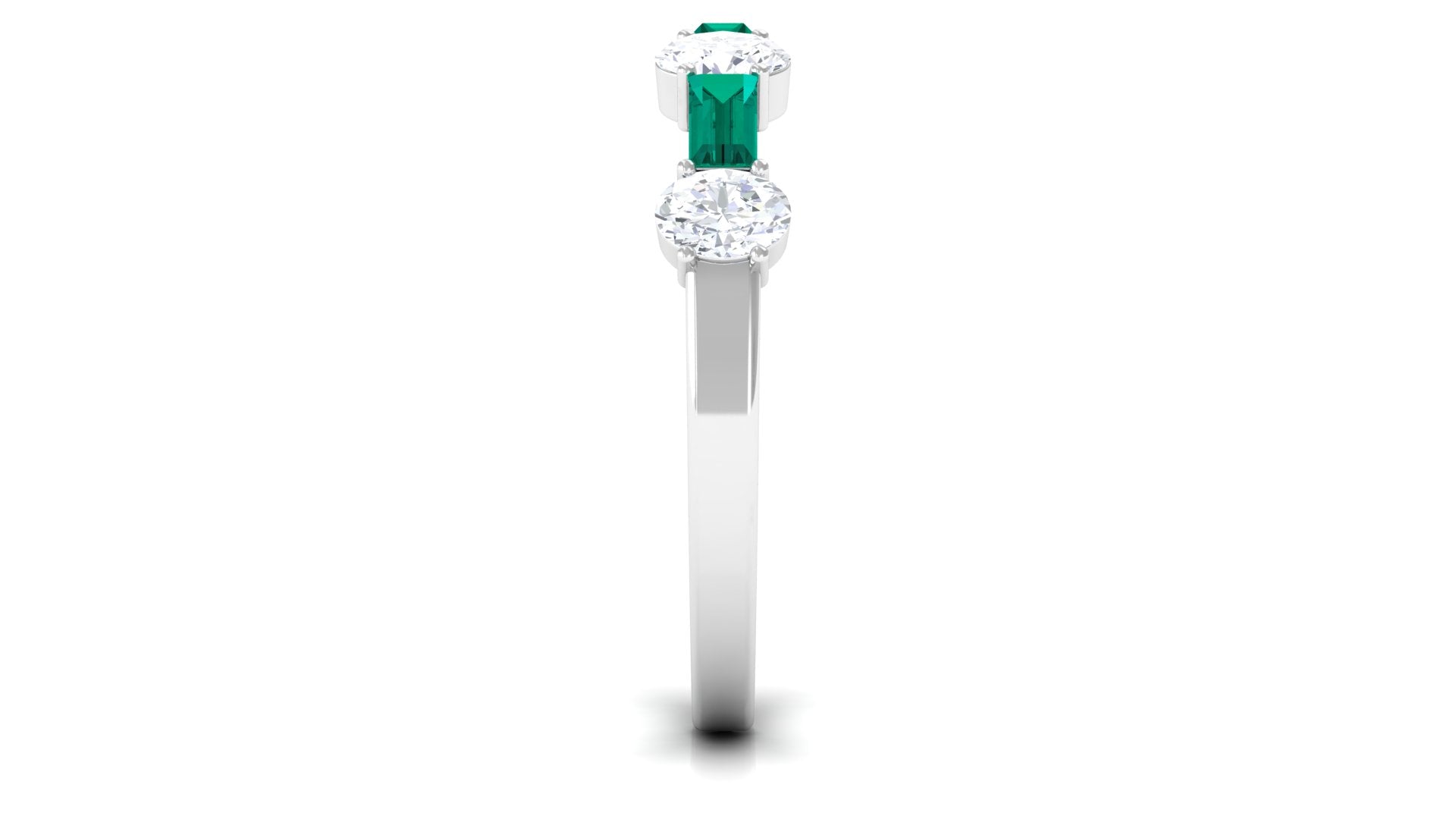 Certified Emerald Half Eternity Ring with Diamond Emerald - ( AAA ) - Quality - Rosec Jewels