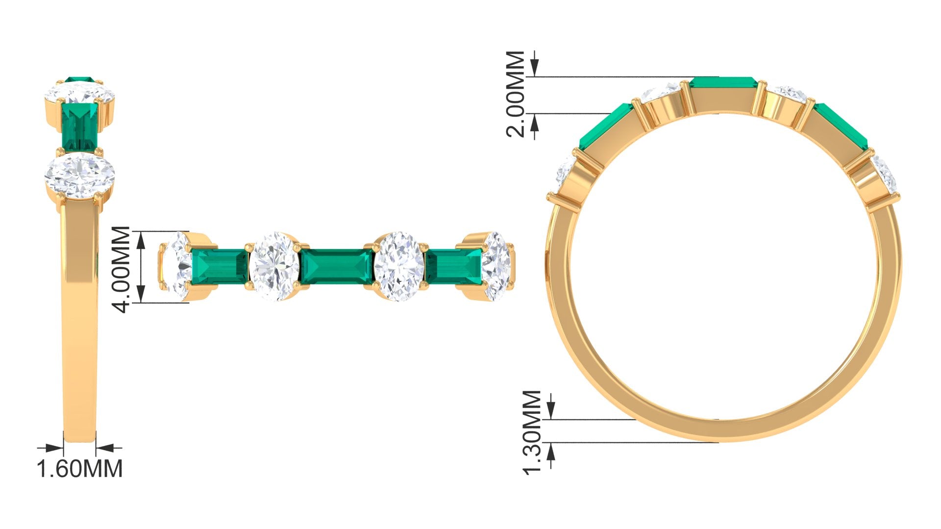 Certified Emerald Half Eternity Ring with Diamond Emerald - ( AAA ) - Quality - Rosec Jewels