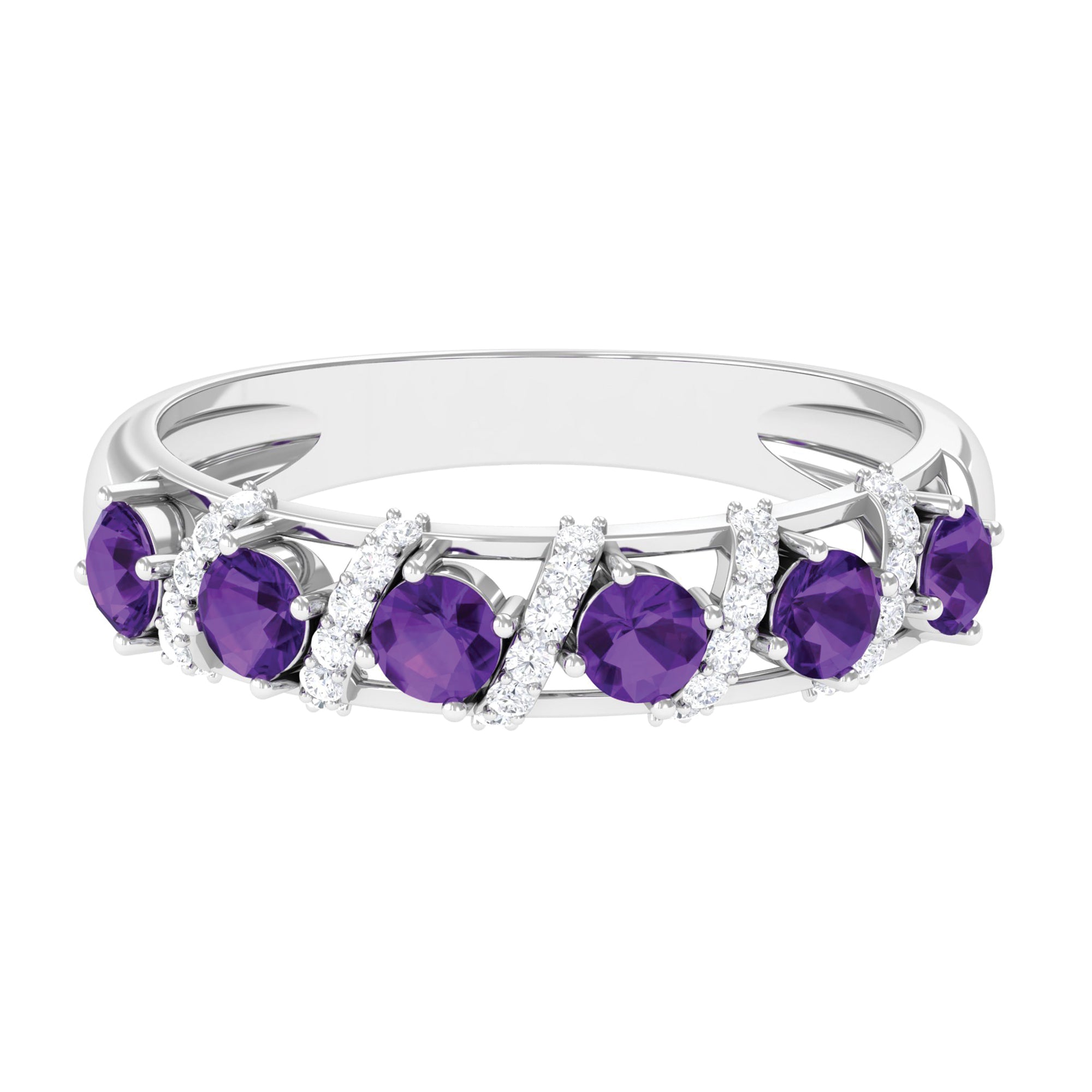 3/4 CT Amethyst and Diamond Designer Anniversary Ring Amethyst - ( AAA ) - Quality - Rosec Jewels