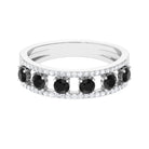 3/4 CT Black Onyx Anniversary Band Ring with Diamond Black Onyx - ( AAA ) - Quality - Rosec Jewels