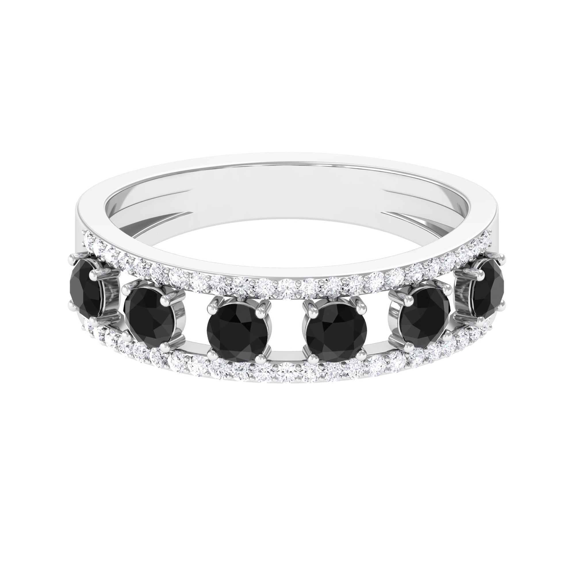 3/4 CT Black Onyx Anniversary Band Ring with Diamond Black Onyx - ( AAA ) - Quality - Rosec Jewels