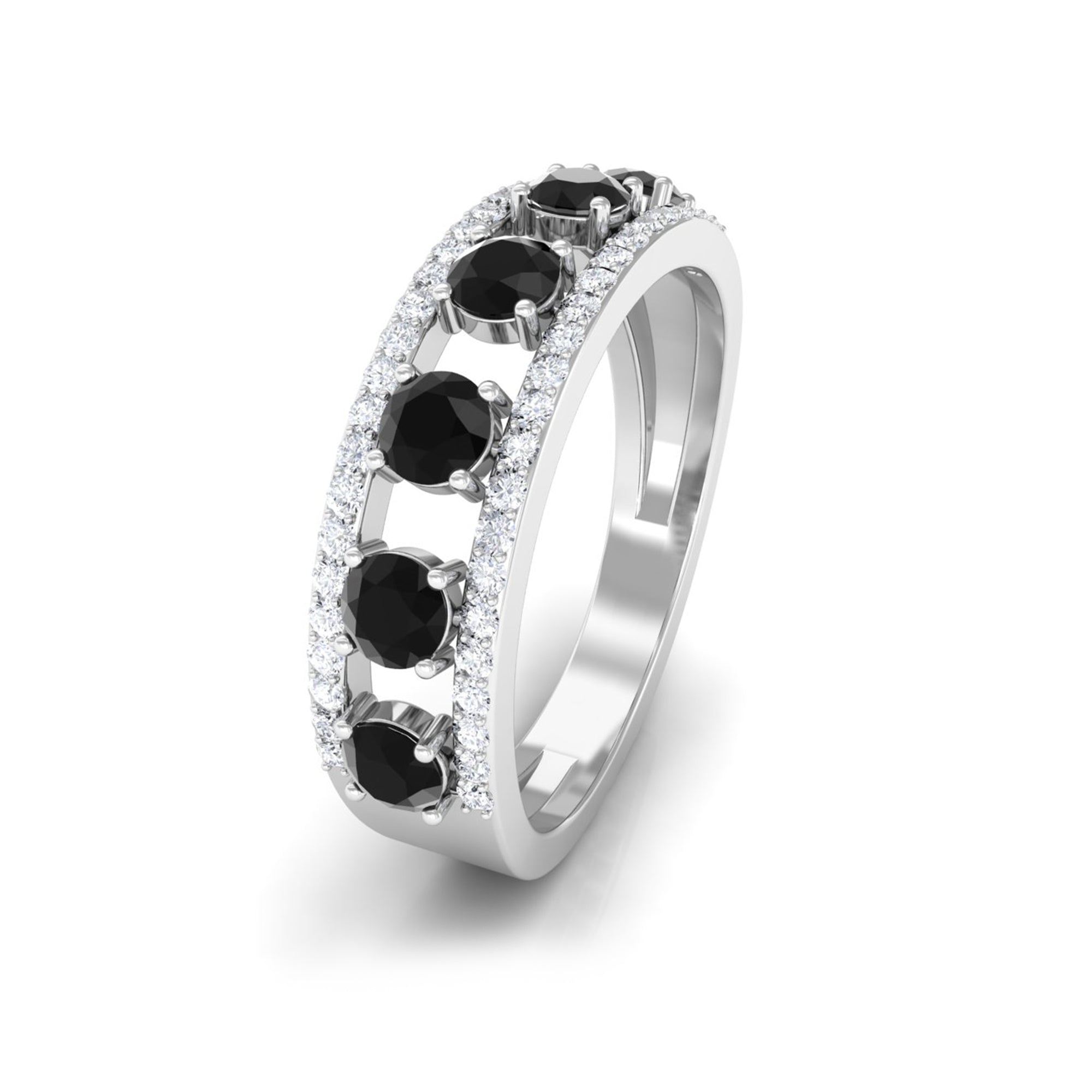 3/4 CT Black Onyx Anniversary Band Ring with Diamond Black Onyx - ( AAA ) - Quality - Rosec Jewels