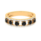 3/4 CT Black Onyx Anniversary Band Ring with Diamond Black Onyx - ( AAA ) - Quality - Rosec Jewels