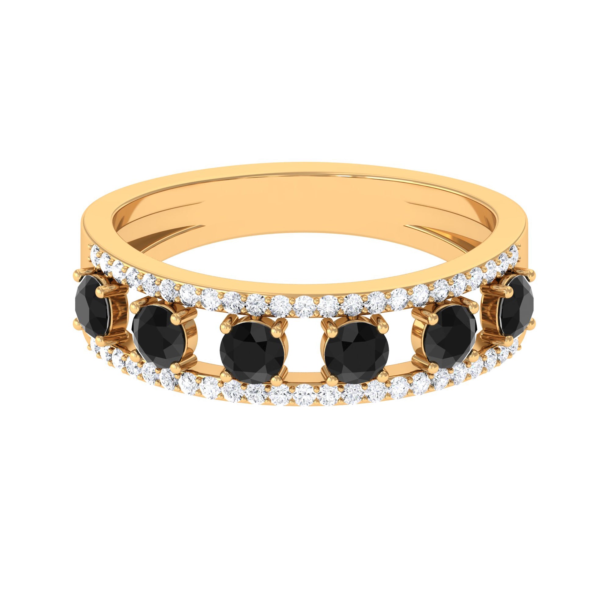 3/4 CT Black Onyx Anniversary Band Ring with Diamond Black Onyx - ( AAA ) - Quality - Rosec Jewels