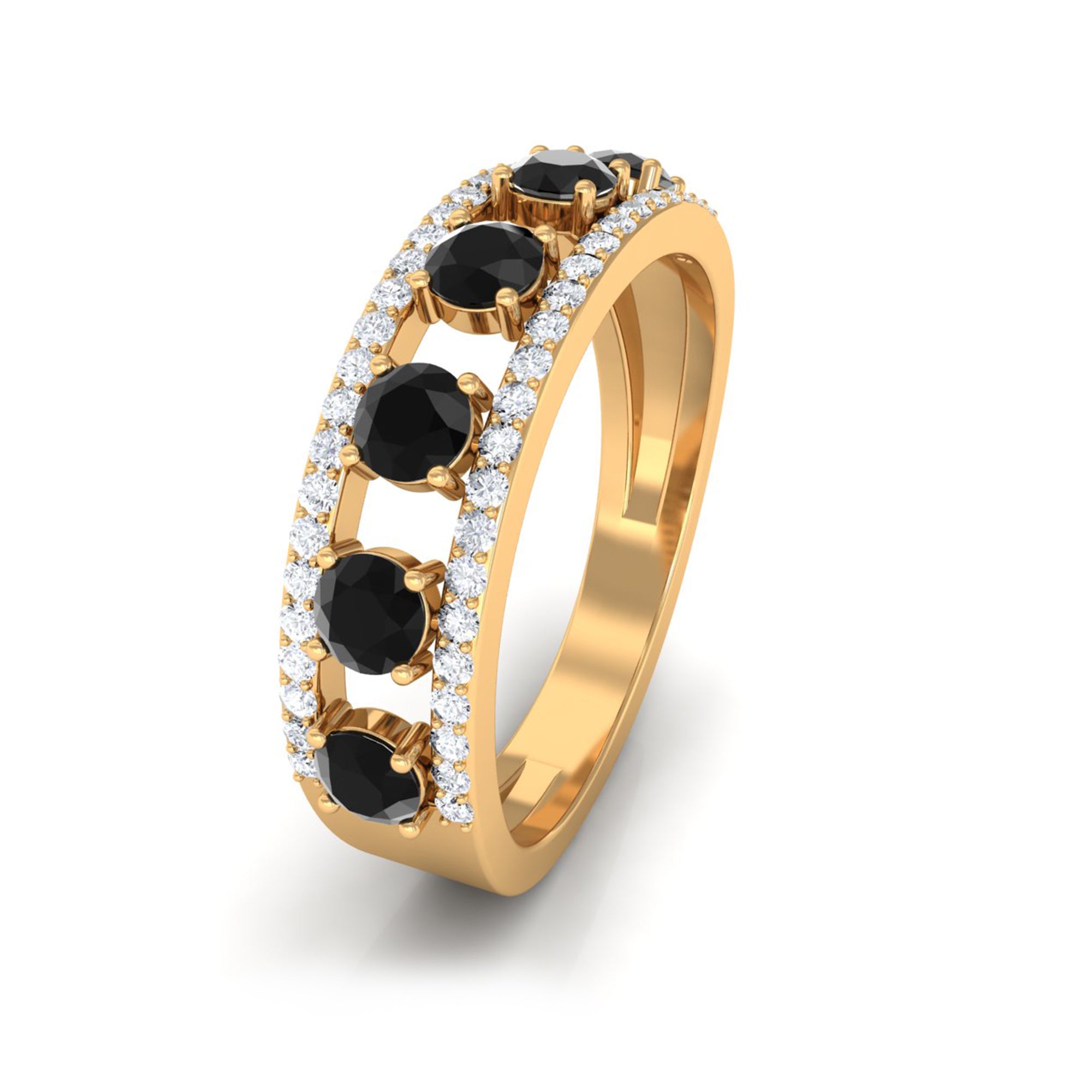 3/4 CT Black Onyx Anniversary Band Ring with Diamond Black Onyx - ( AAA ) - Quality - Rosec Jewels