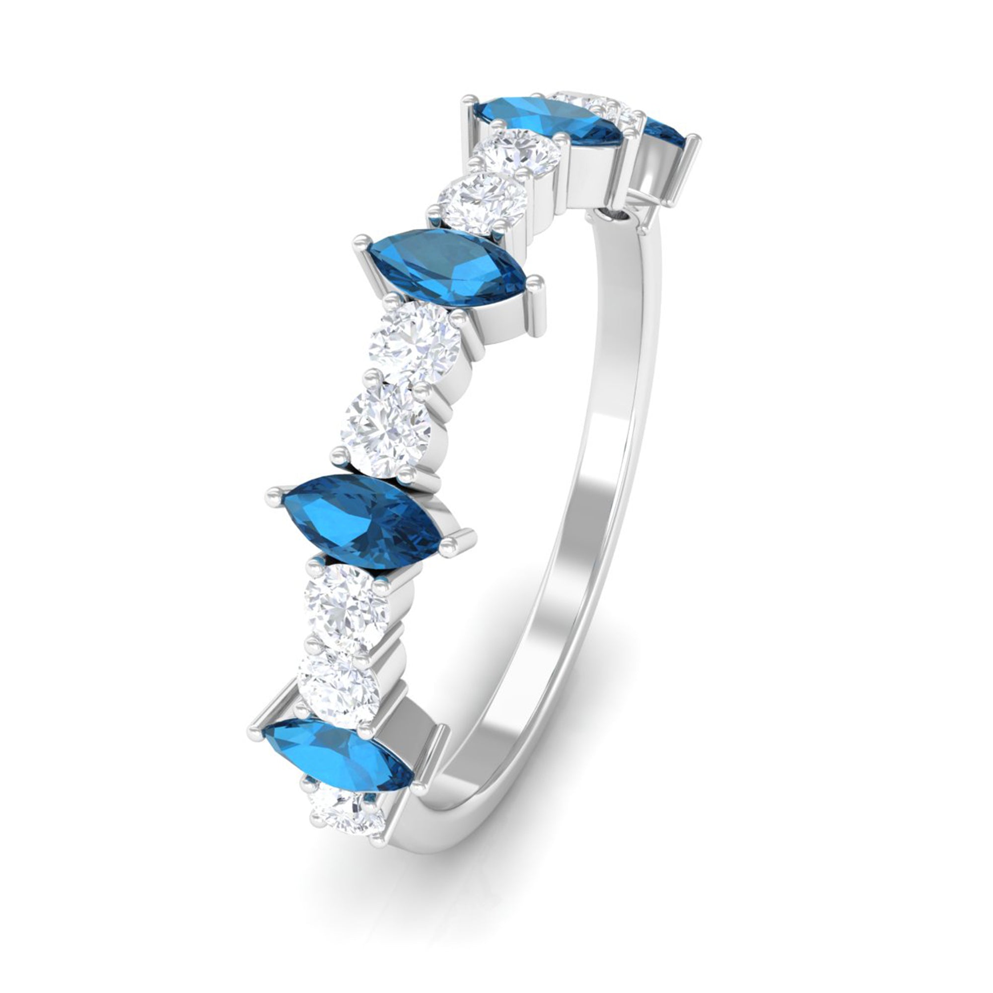 Rosec Jewels-1.25 CT London Blue Topaz and Diamond Half Eternity Ring