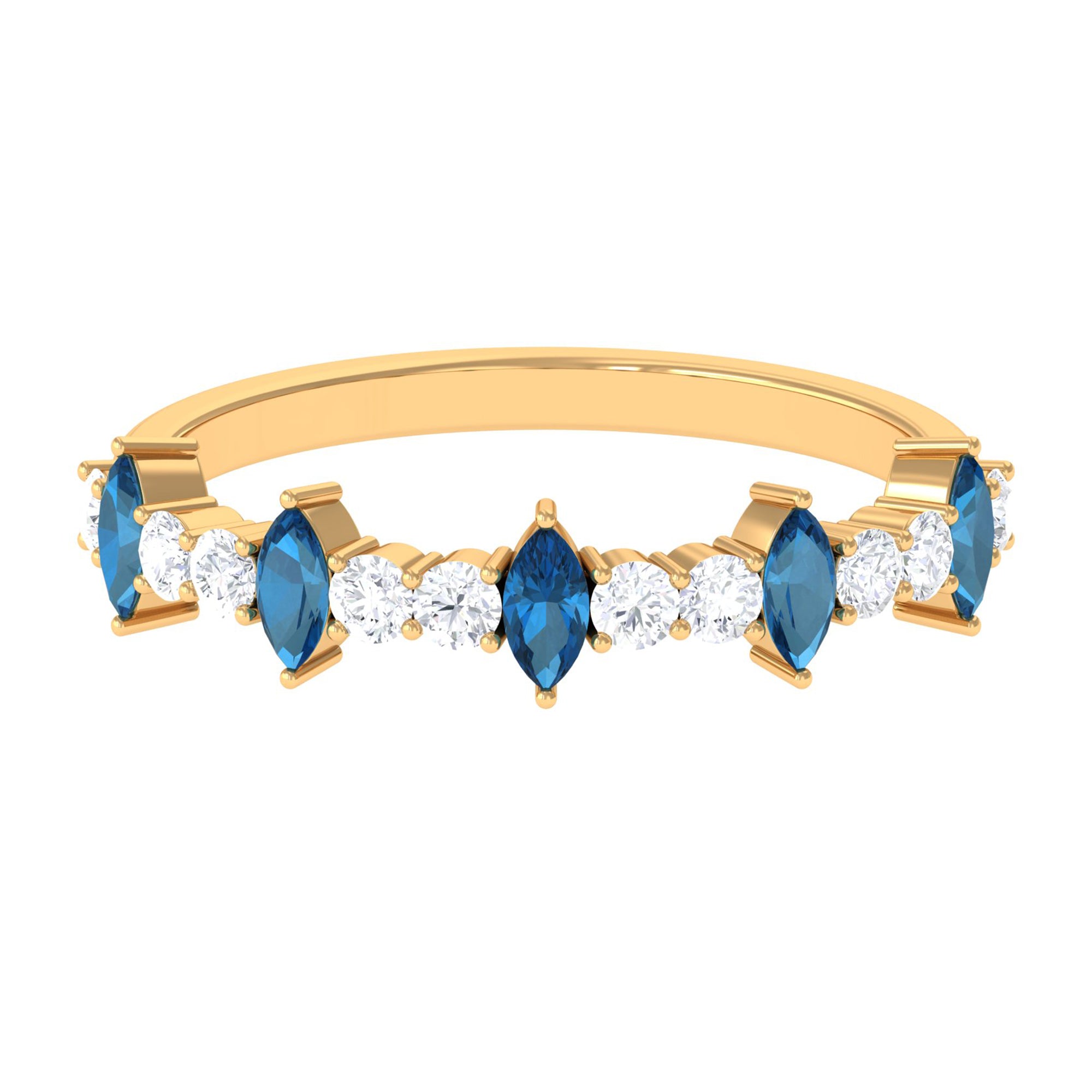 Rosec Jewels-1.25 CT London Blue Topaz and Diamond Half Eternity Ring