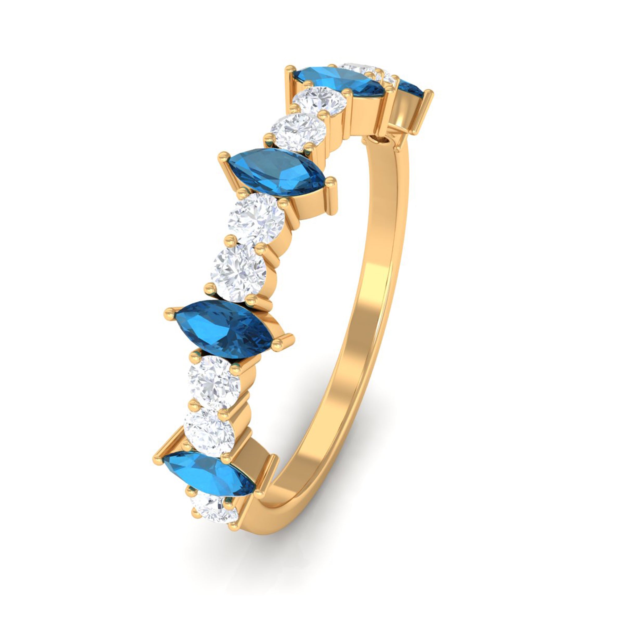 Rosec Jewels-1.25 CT London Blue Topaz and Diamond Half Eternity Ring