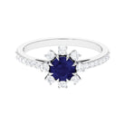 Rosec Jewels-Classic Blue Sapphire Halo Engagement Ring with Diamond