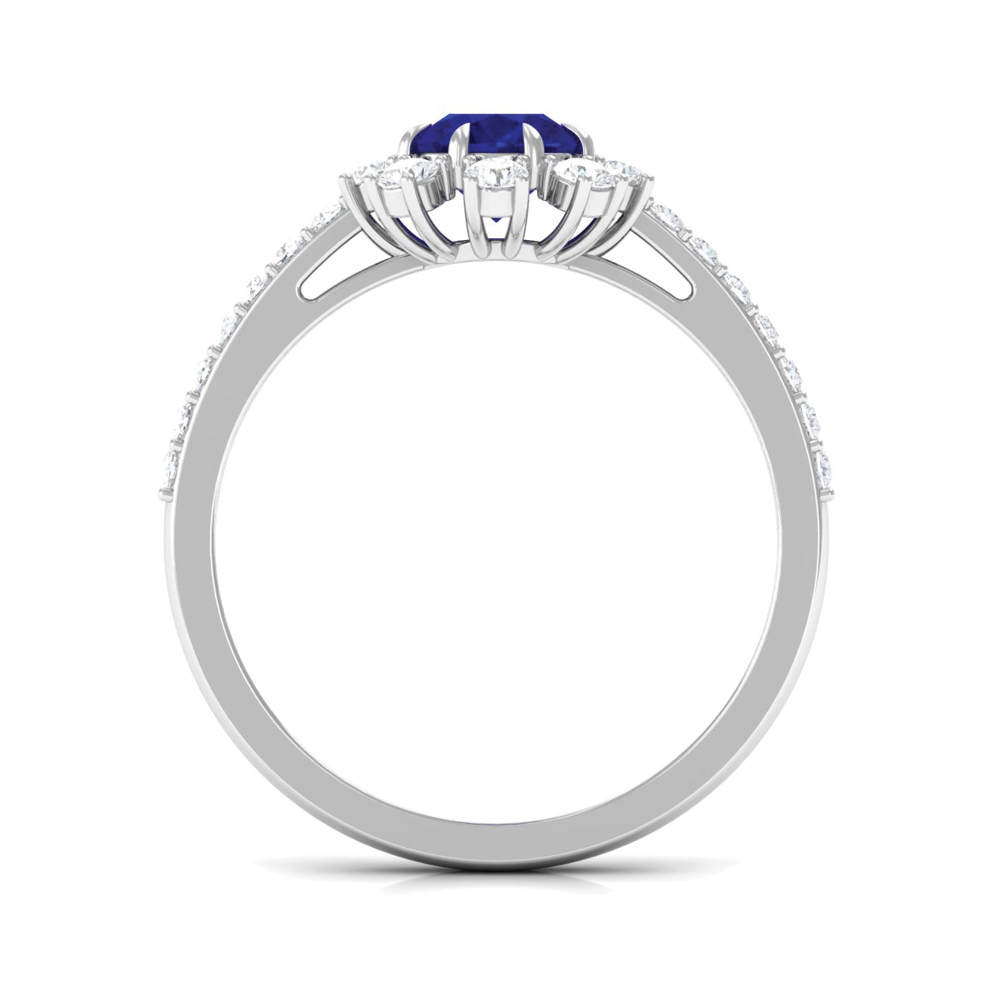 Rosec Jewels-Classic Blue Sapphire Halo Engagement Ring with Diamond