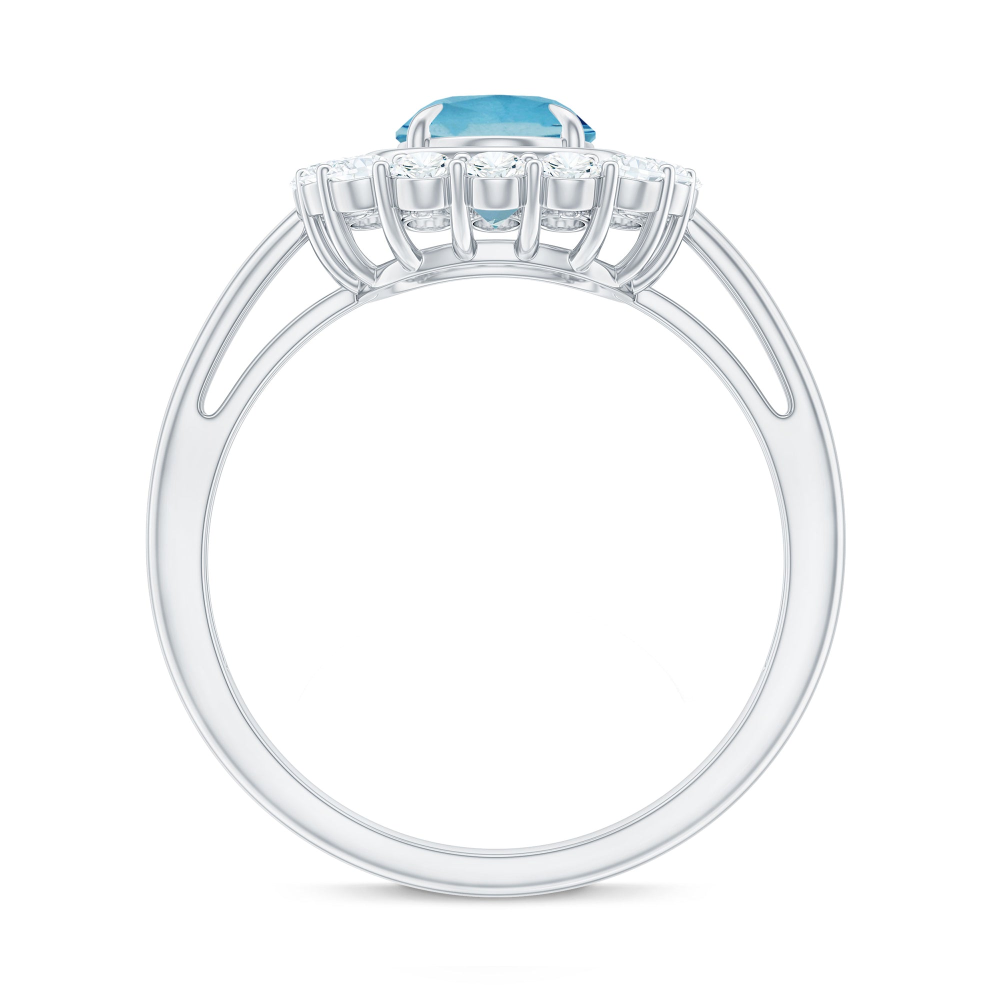 Rosec Jewels-Aquamarine Halo Engagement Ring with Diamond