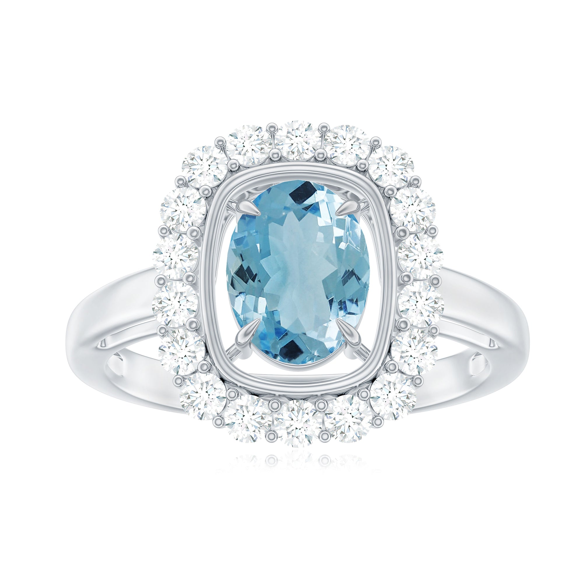 Rosec Jewels-Aquamarine Halo Engagement Ring with Diamond