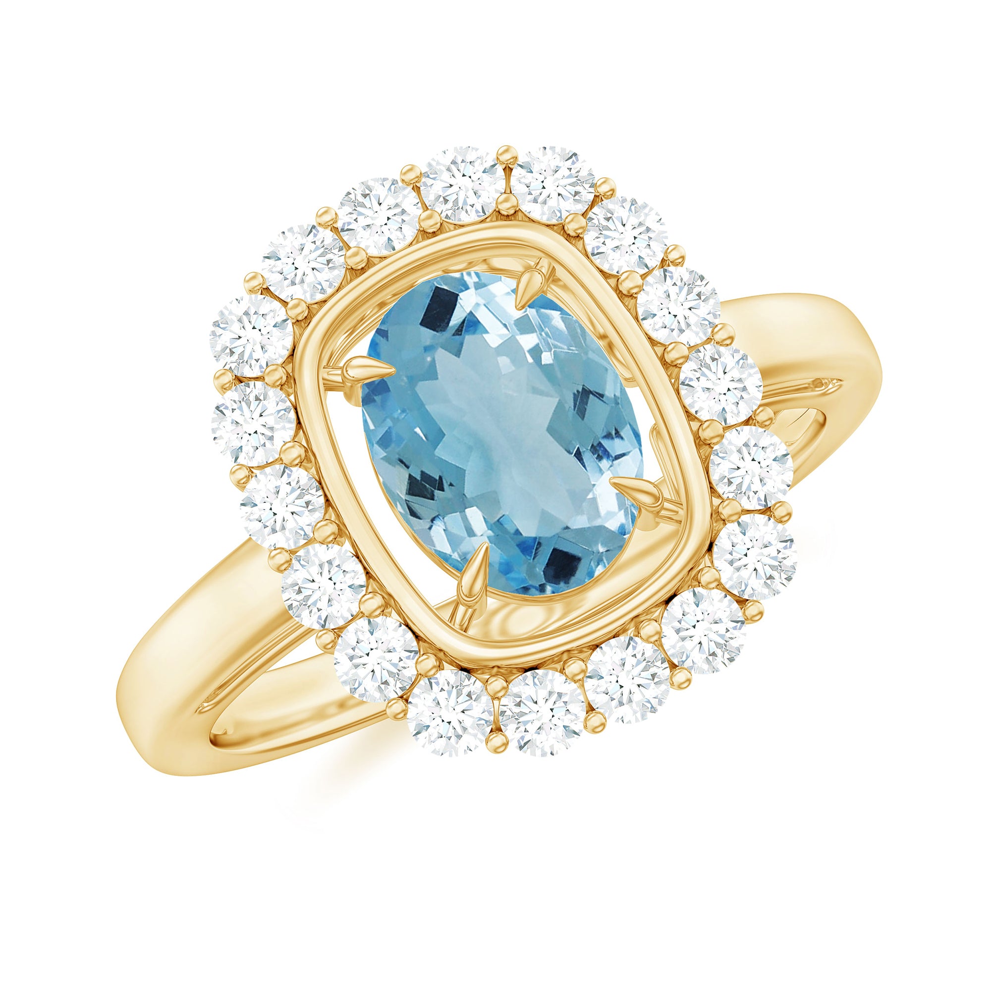 Rosec Jewels-Aquamarine Halo Engagement Ring with Diamond