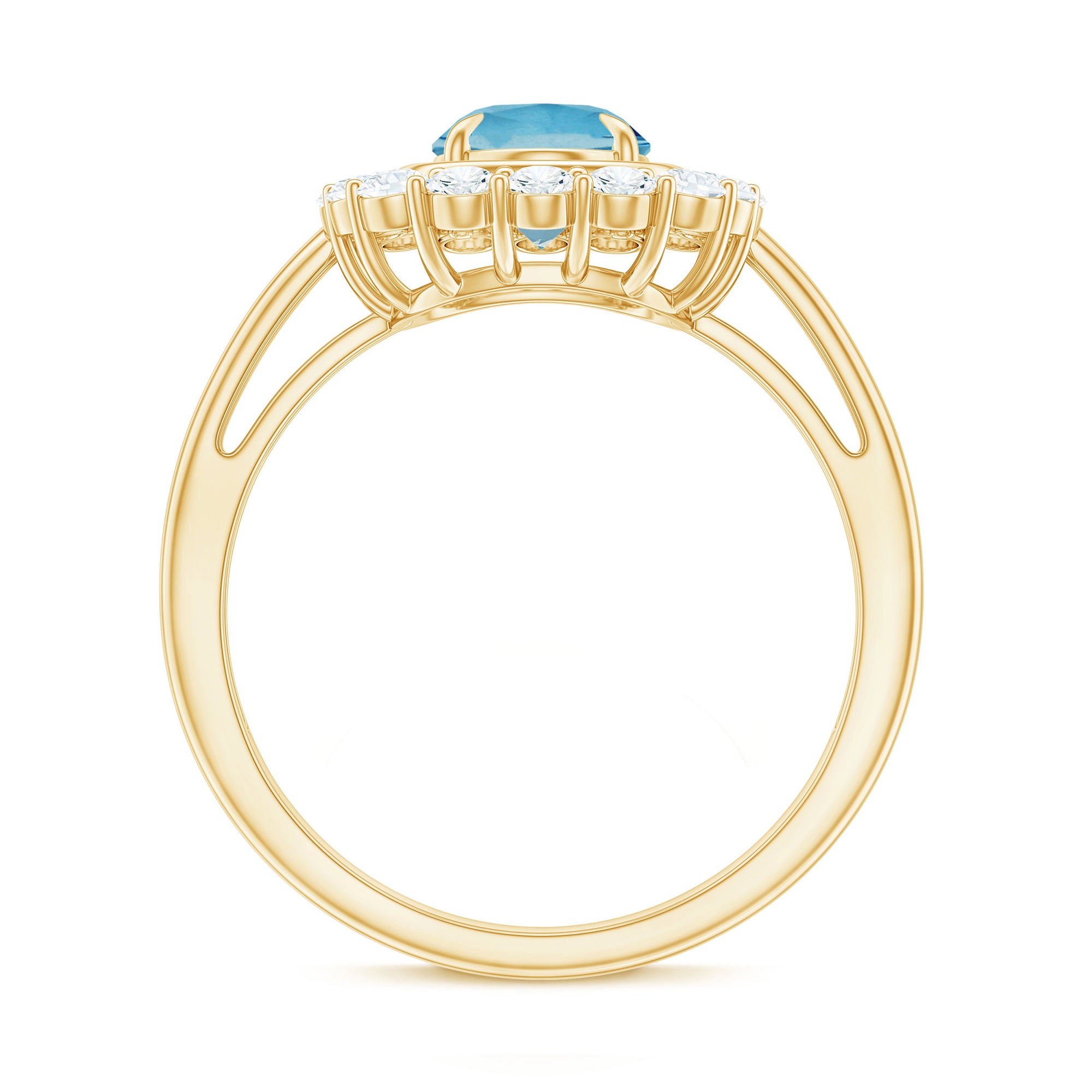 Rosec Jewels-Aquamarine Halo Engagement Ring with Diamond