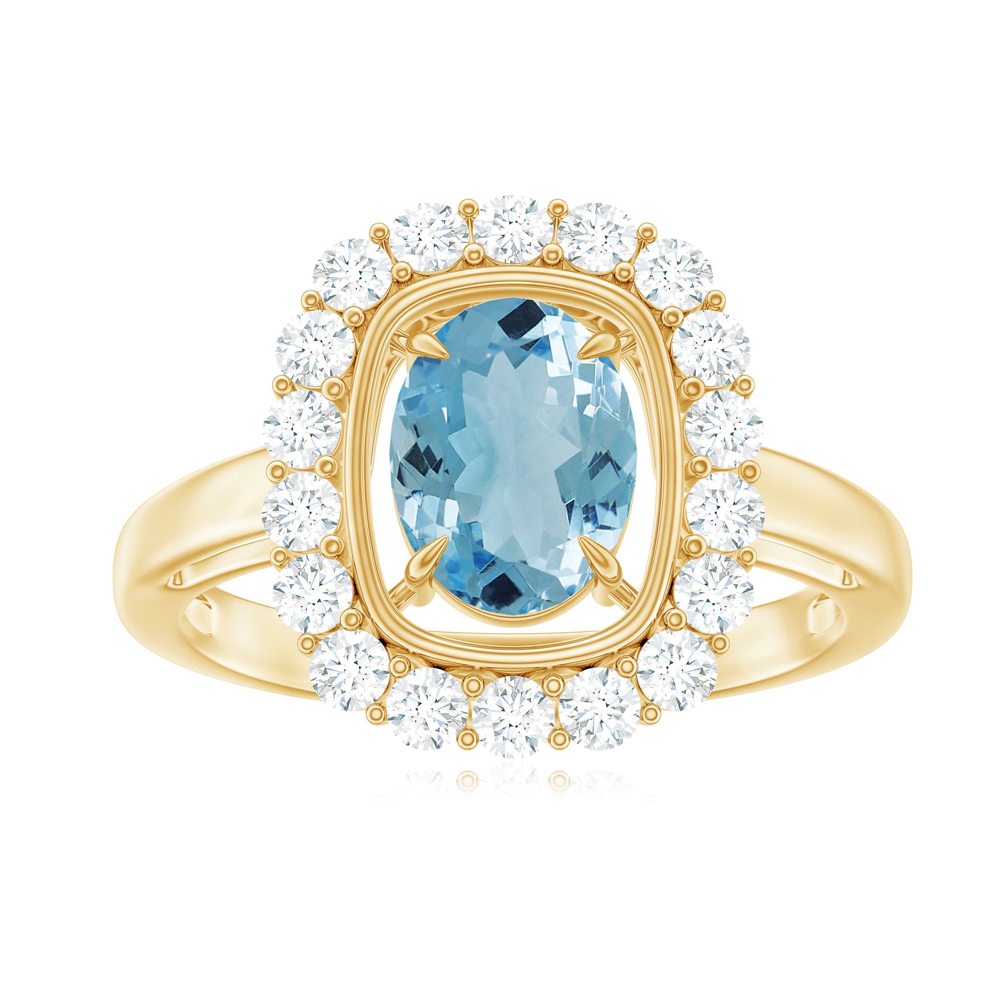 Rosec Jewels-Aquamarine Halo Engagement Ring with Diamond