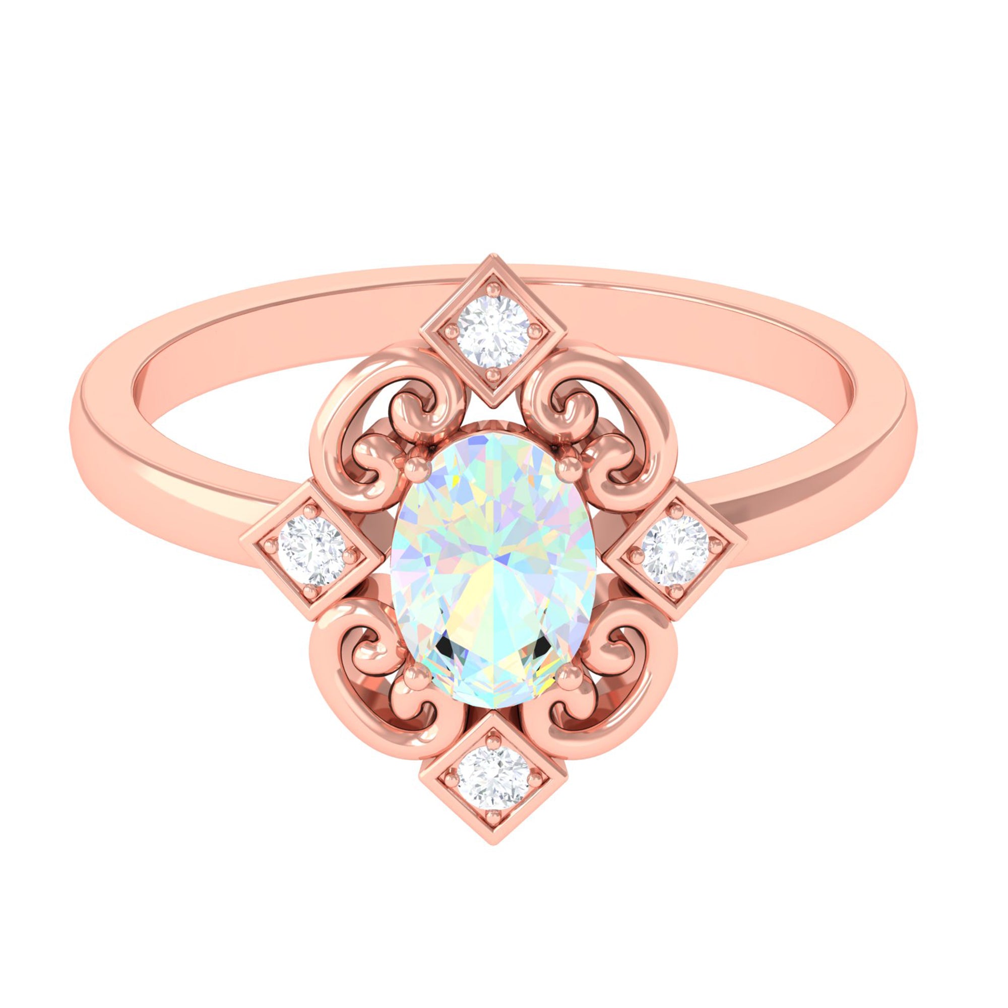 Rosec Jewels-Solitaire Ethiopian Opal Art Deco Engagement Ring with Diamond