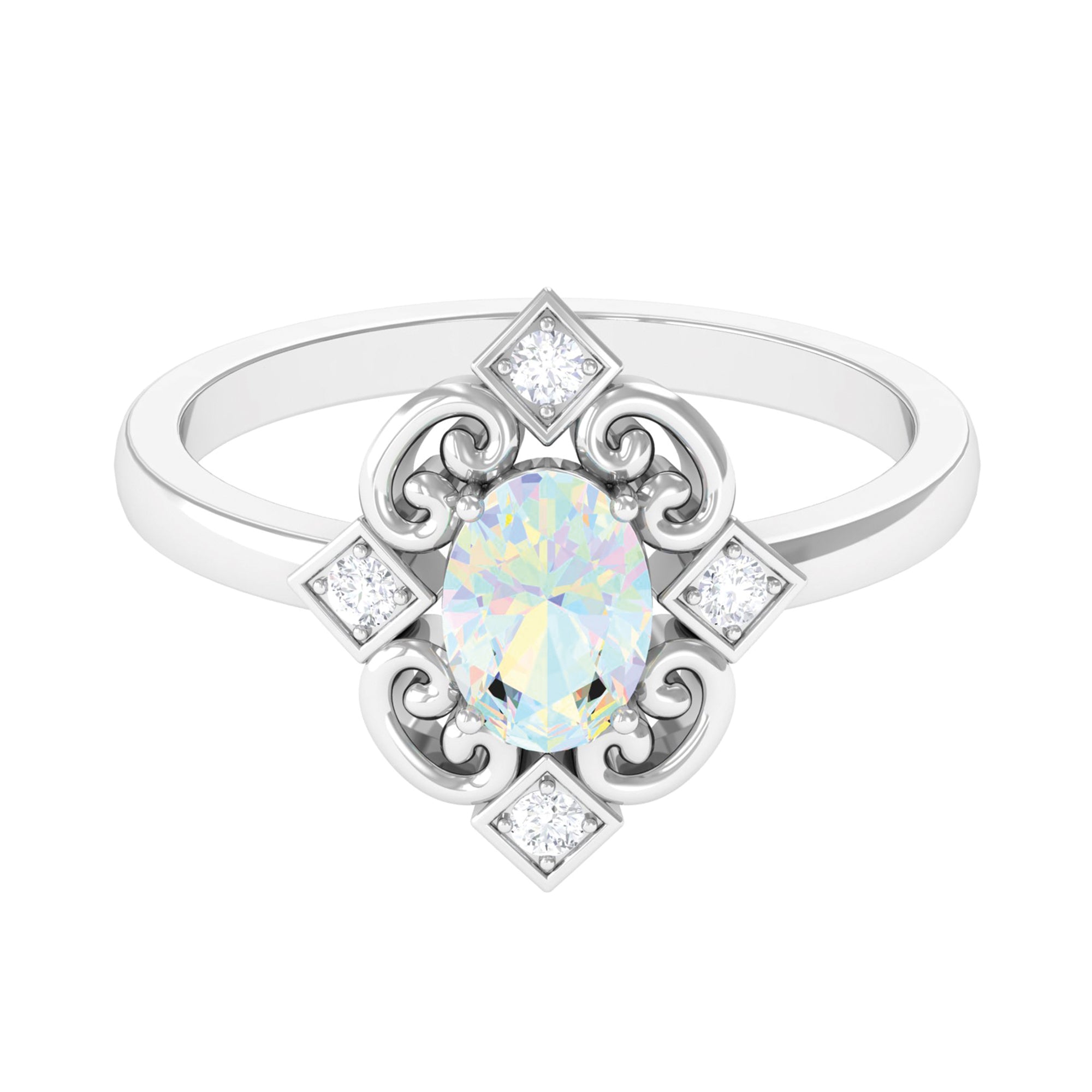 Rosec Jewels-Solitaire Ethiopian Opal Art Deco Engagement Ring with Diamond