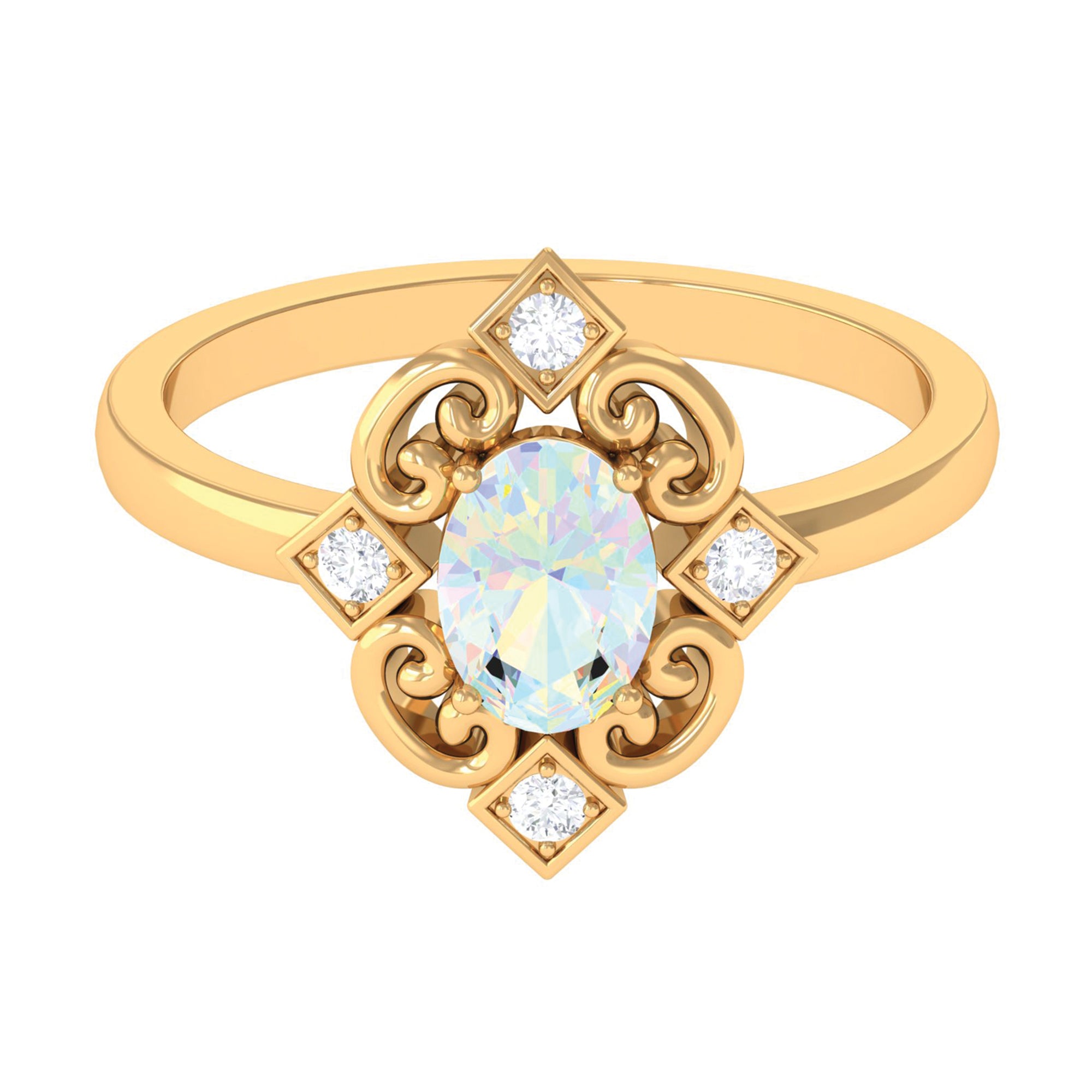 Rosec Jewels-Solitaire Ethiopian Opal Art Deco Engagement Ring with Diamond