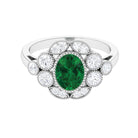 Rosec Jewels-Oval Created Emerald Statement Engagement Ring with Moissanite Halo