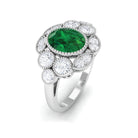 Rosec Jewels-Oval Created Emerald Statement Engagement Ring with Moissanite Halo