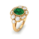 Rosec Jewels-Oval Created Emerald Statement Engagement Ring with Moissanite Halo