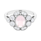 Rosec Jewels-Oval Rose Quartz Statement Engagement Ring with Moissanite Halo