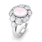 Rosec Jewels-Oval Rose Quartz Statement Engagement Ring with Moissanite Halo