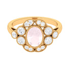 Rosec Jewels-Oval Rose Quartz Statement Engagement Ring with Moissanite Halo