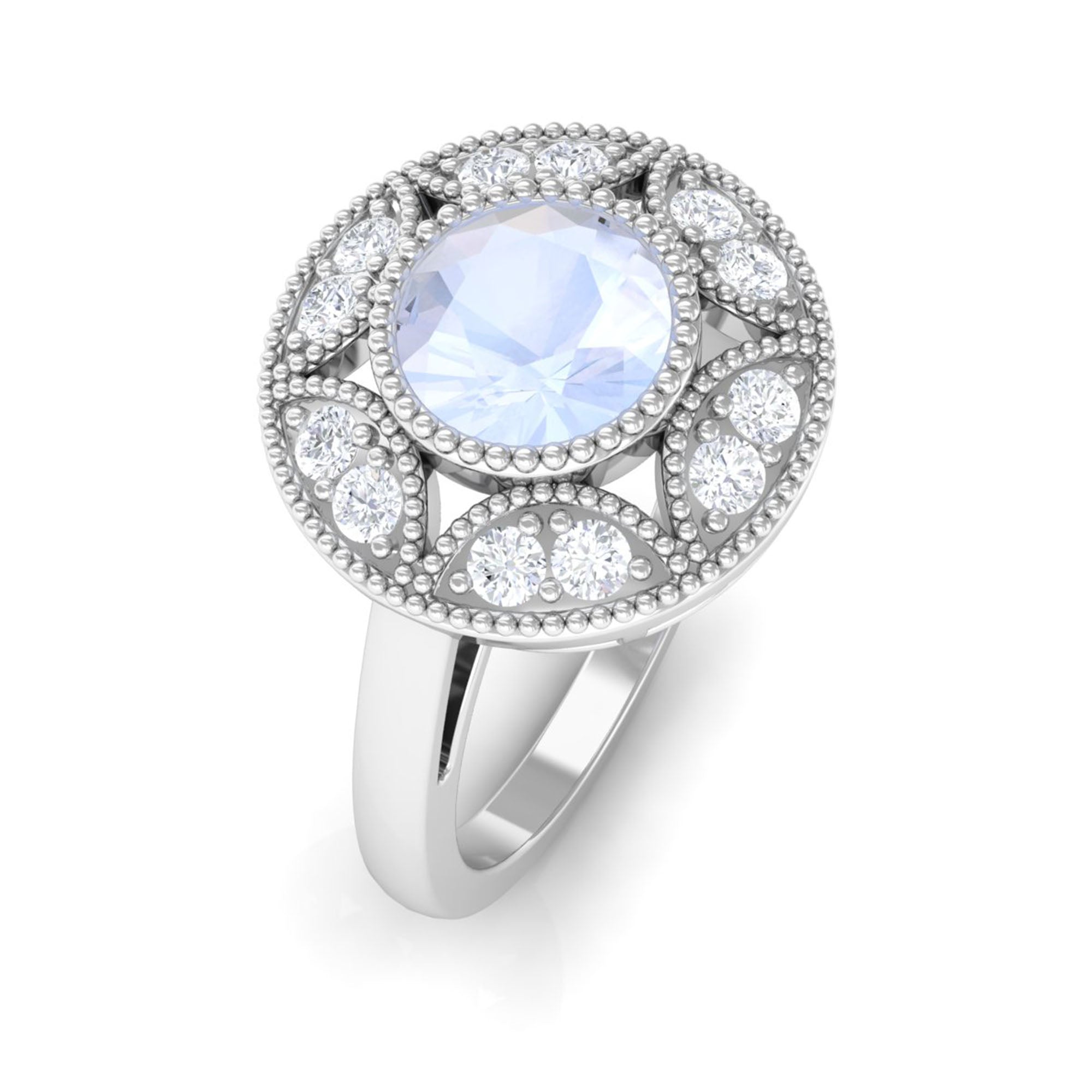 Rosec Jewels-3/4 CT Round Moonstone and Diamond Vintage Engagement Ring