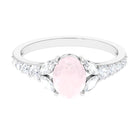 Rosec Jewels-Split Shank Oval Rose Quartz Solitaire Engagement Ring with Moissanite