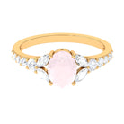 Rosec Jewels-Split Shank Oval Rose Quartz Solitaire Engagement Ring with Moissanite