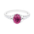 Rosec Jewels-Split Shank Oval Pink Tourmaline Solitaire Engagement Ring with Moissanite