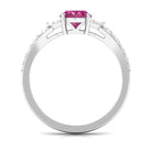 Rosec Jewels-Split Shank Oval Pink Tourmaline Solitaire Engagement Ring with Moissanite