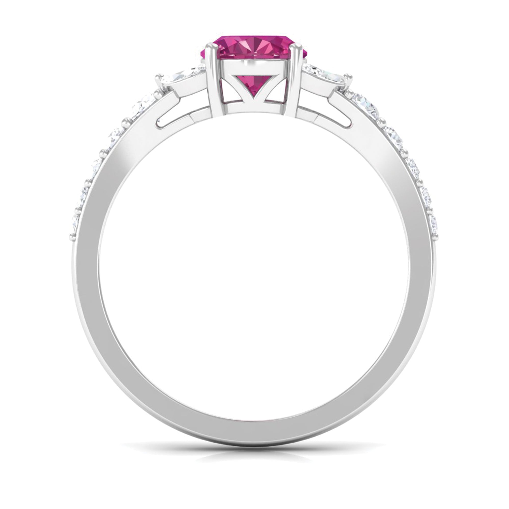 Rosec Jewels-Split Shank Oval Pink Tourmaline Solitaire Engagement Ring with Moissanite