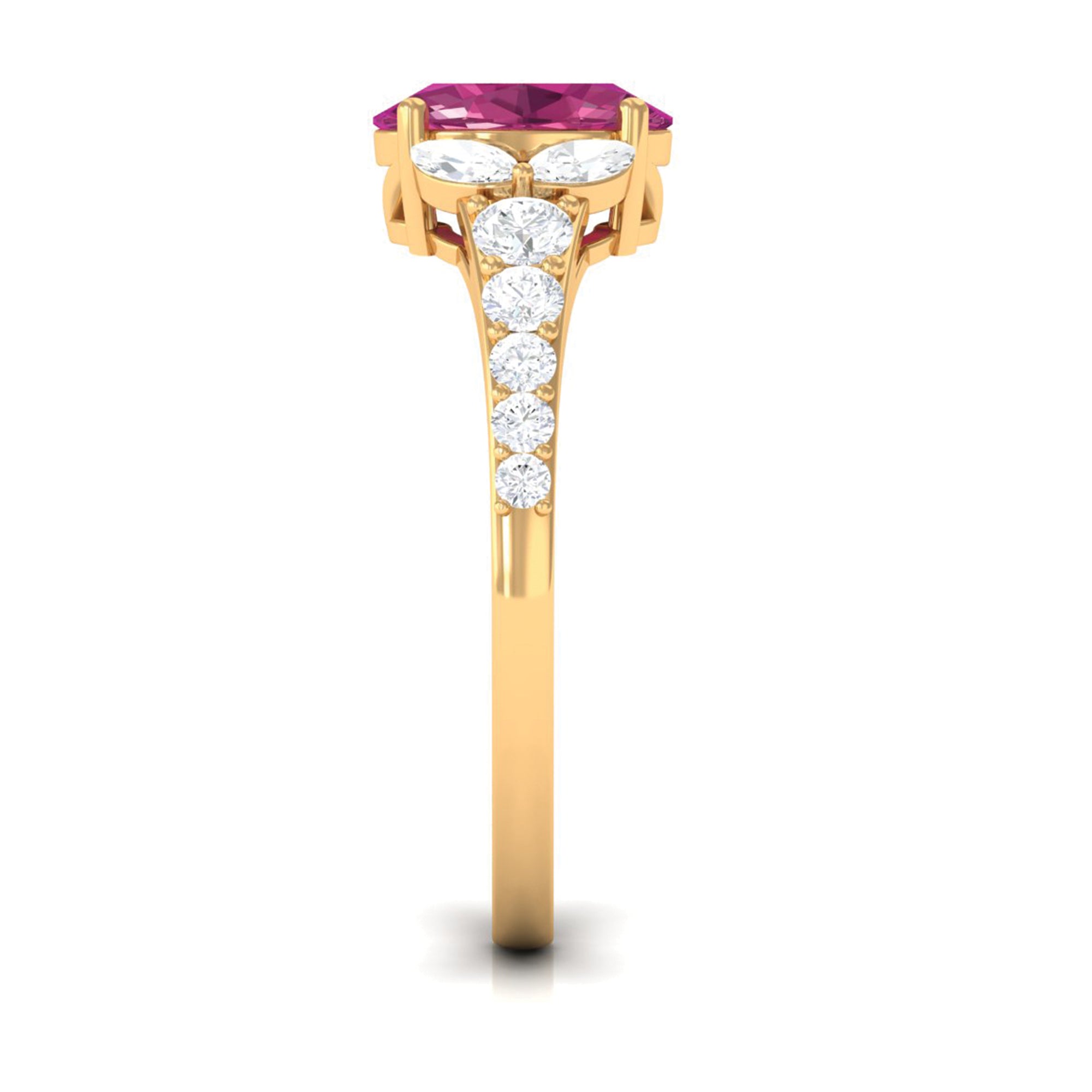 Rosec Jewels-Split Shank Oval Pink Tourmaline Solitaire Engagement Ring with Moissanite