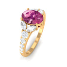 Rosec Jewels-Split Shank Oval Pink Tourmaline Solitaire Engagement Ring with Moissanite